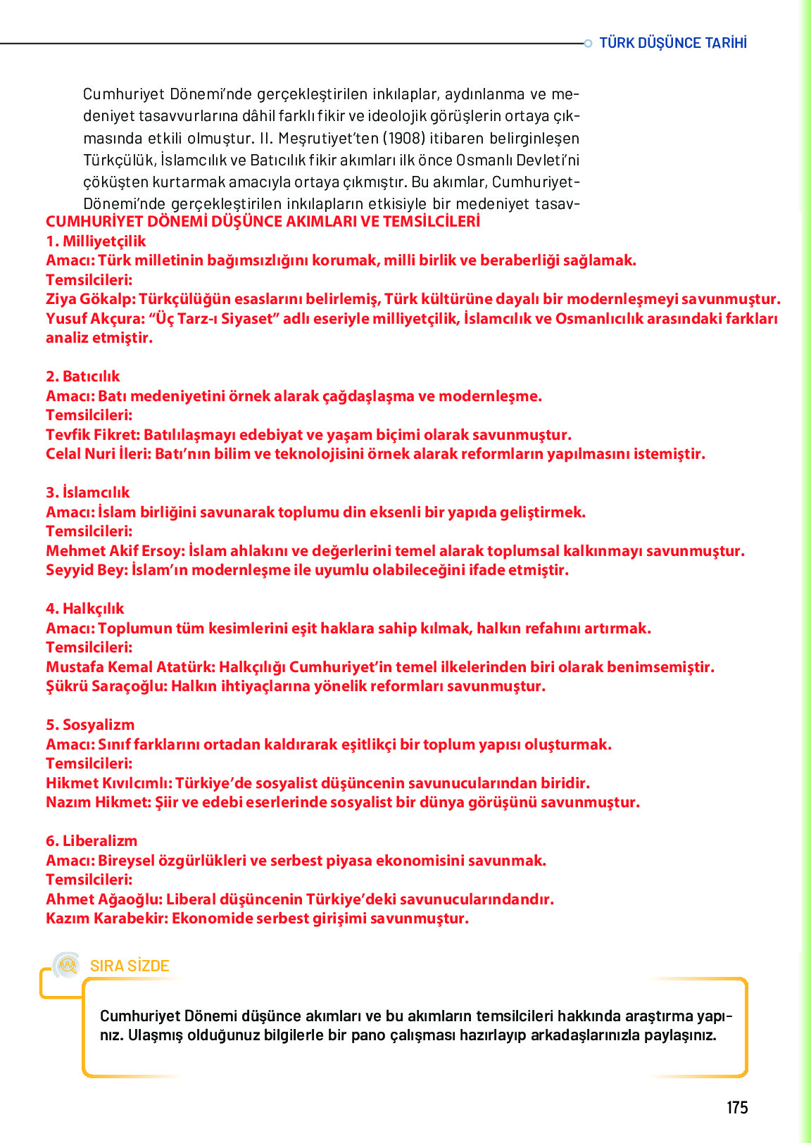 10. Sınıf Meb Yayınları Türk Düşünce Tarihi Ders Kitabı Sayfa 175 Cevapları
