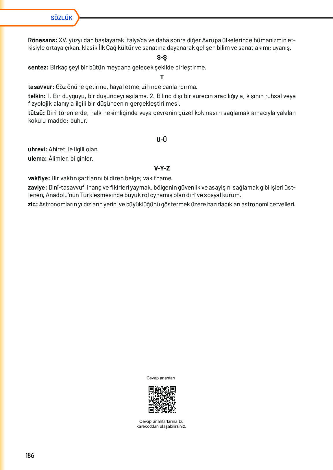 10. Sınıf Meb Yayınları Türk Düşünce Tarihi Ders Kitabı Sayfa 186 Cevapları