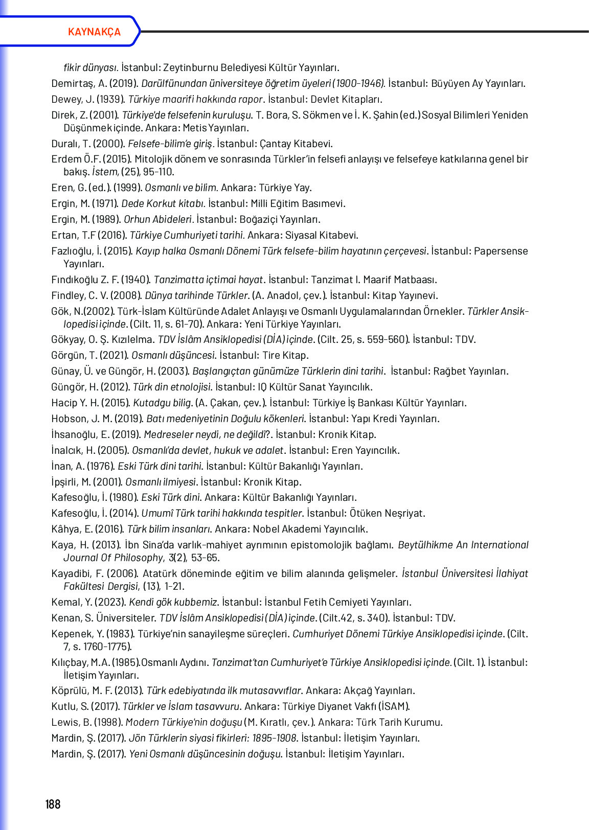 10. Sınıf Meb Yayınları Türk Düşünce Tarihi Ders Kitabı Sayfa 188 Cevapları