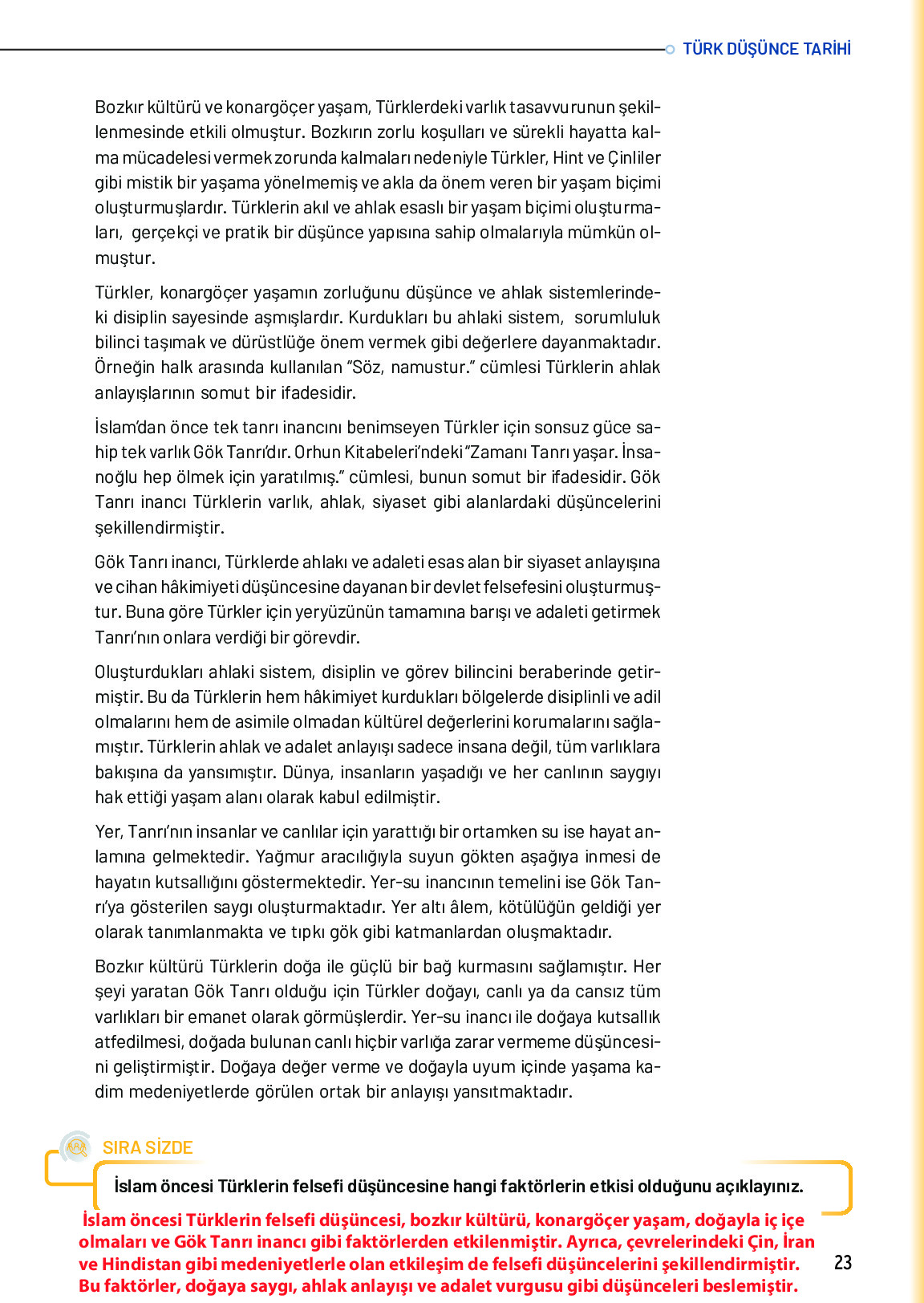 10. Sınıf Meb Yayınları Türk Düşünce Tarihi Ders Kitabı Sayfa 23 Cevapları