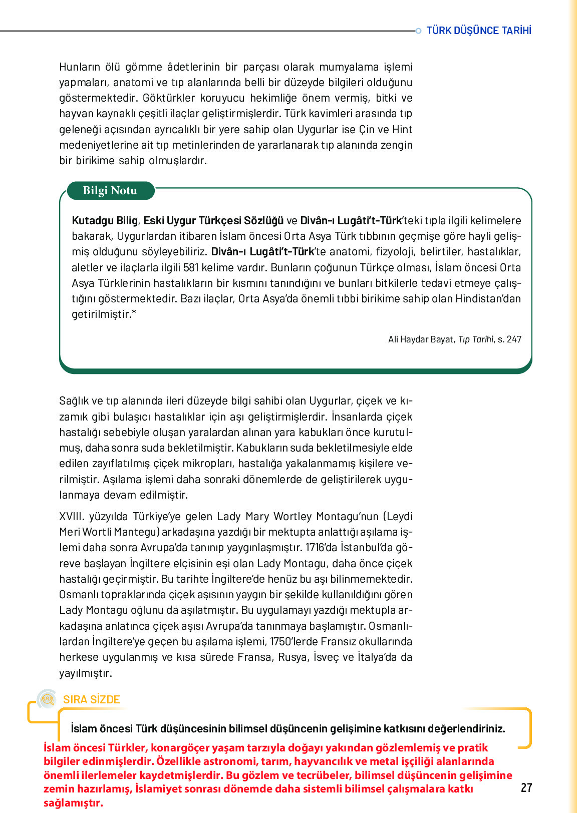 10. Sınıf Meb Yayınları Türk Düşünce Tarihi Ders Kitabı Sayfa 27 Cevapları