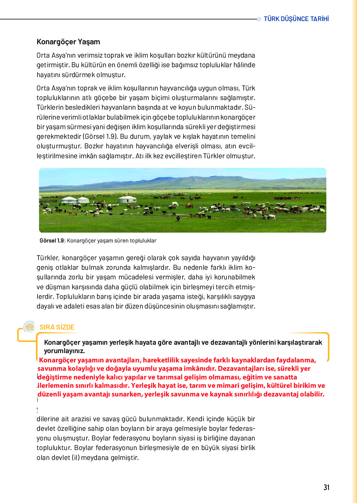 10. Sınıf Meb Yayınları Türk Düşünce Tarihi Ders Kitabı Sayfa 31 Cevapları