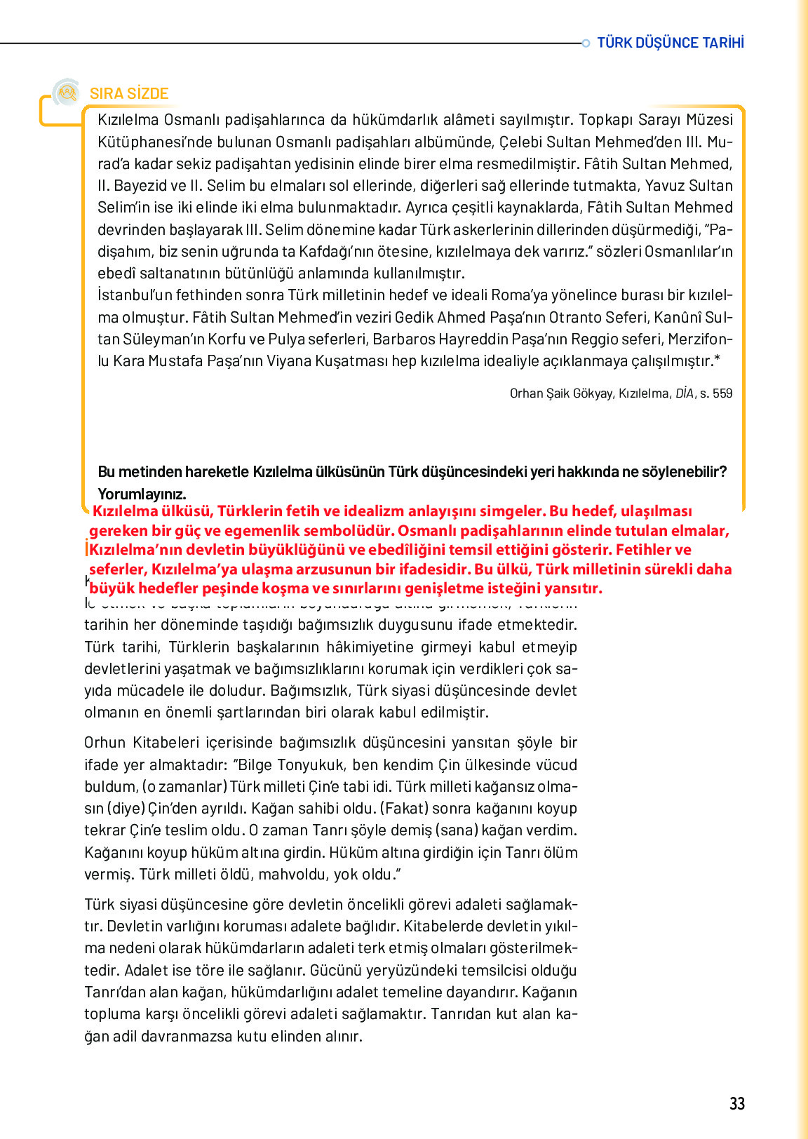 10. Sınıf Meb Yayınları Türk Düşünce Tarihi Ders Kitabı Sayfa 33 Cevapları