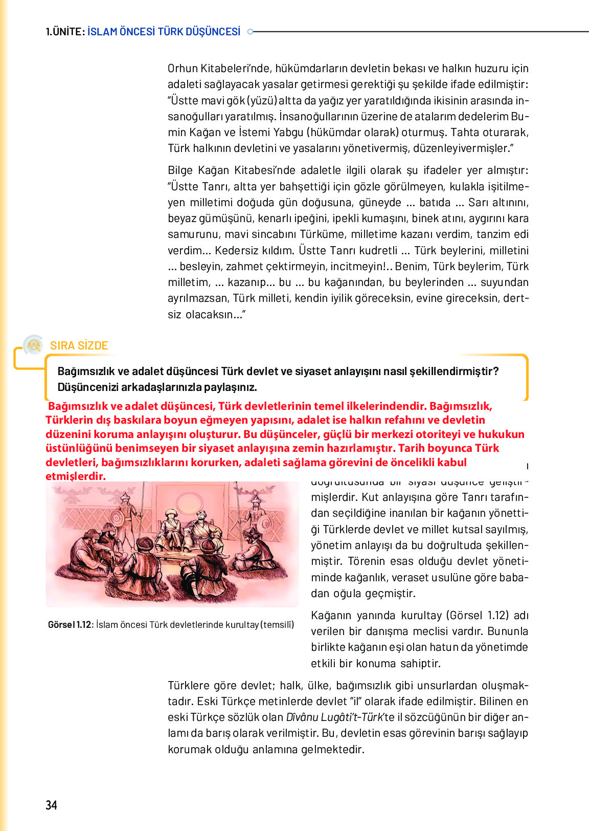 10. Sınıf Meb Yayınları Türk Düşünce Tarihi Ders Kitabı Sayfa 34 Cevapları