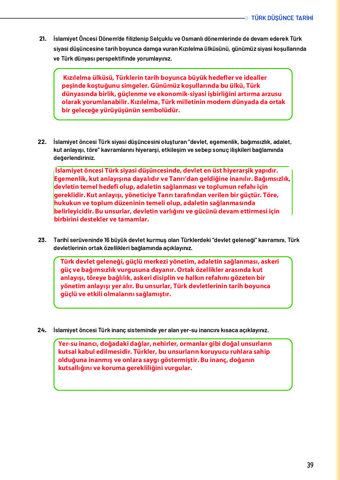 10. Sınıf Meb Yayınları Türk Düşünce Tarihi Ders Kitabı Sayfa 39 Cevapları