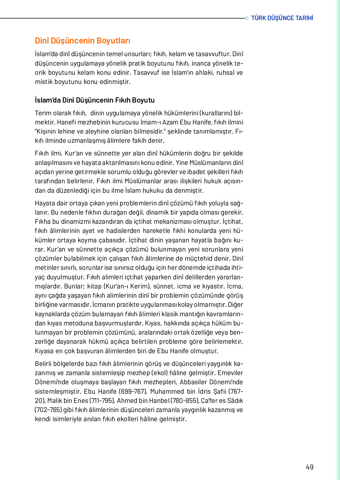 10. Sınıf Meb Yayınları Türk Düşünce Tarihi Ders Kitabı Sayfa 49 Cevapları