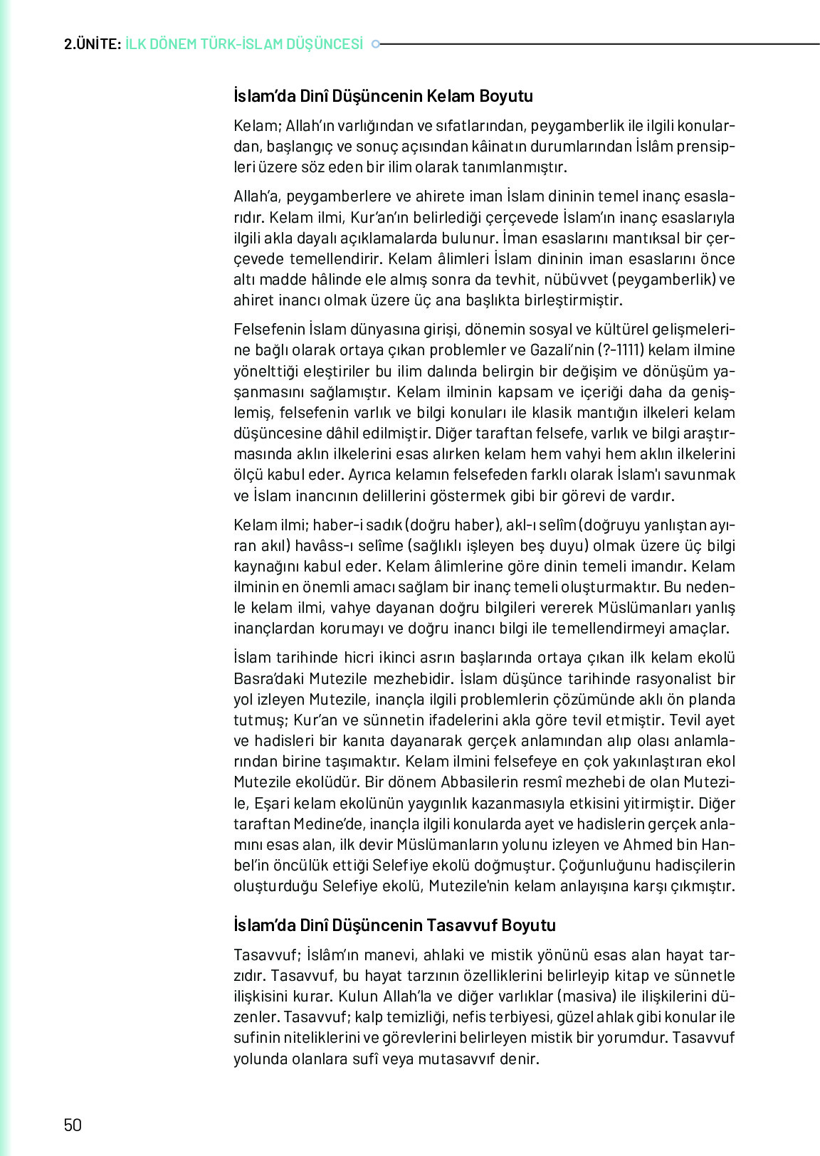 10. Sınıf Meb Yayınları Türk Düşünce Tarihi Ders Kitabı Sayfa 50 Cevapları