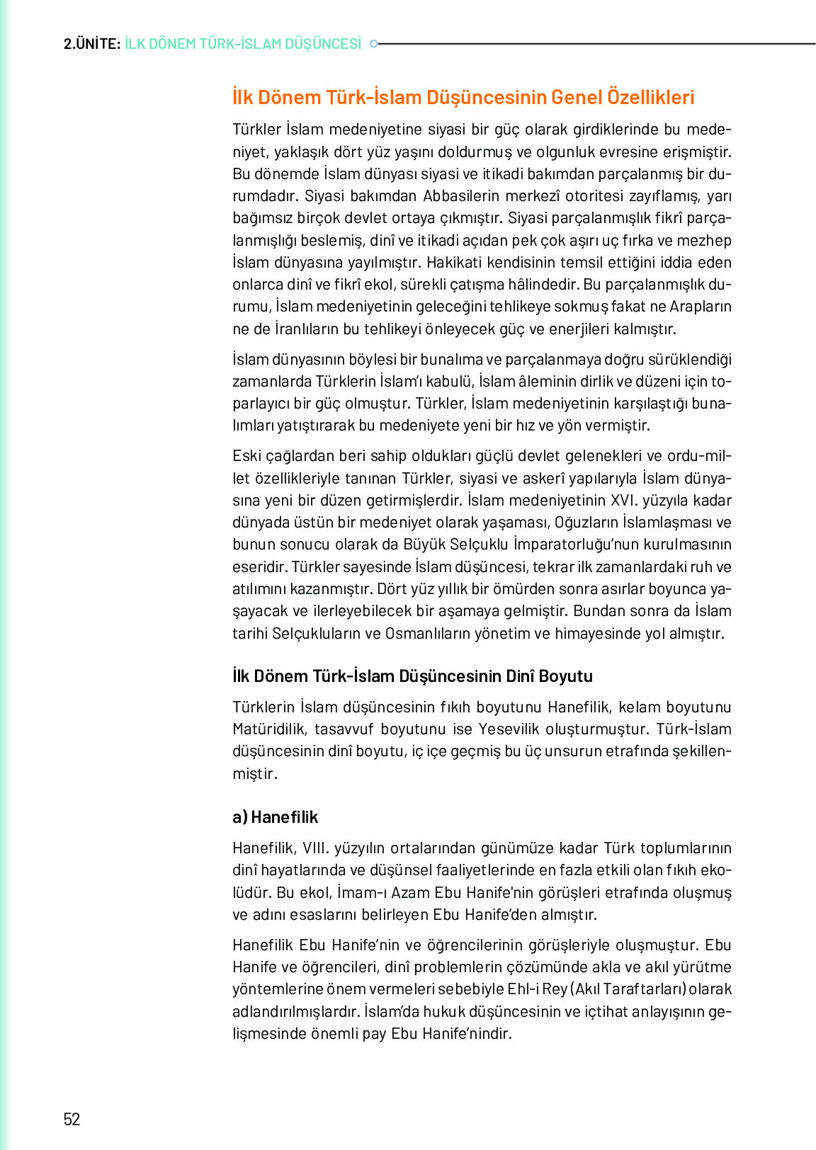 10. Sınıf Meb Yayınları Türk Düşünce Tarihi Ders Kitabı Sayfa 52 Cevapları