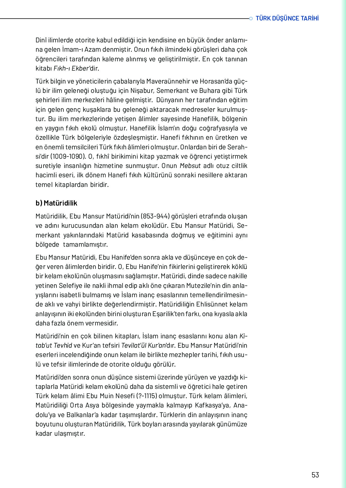 10. Sınıf Meb Yayınları Türk Düşünce Tarihi Ders Kitabı Sayfa 53 Cevapları