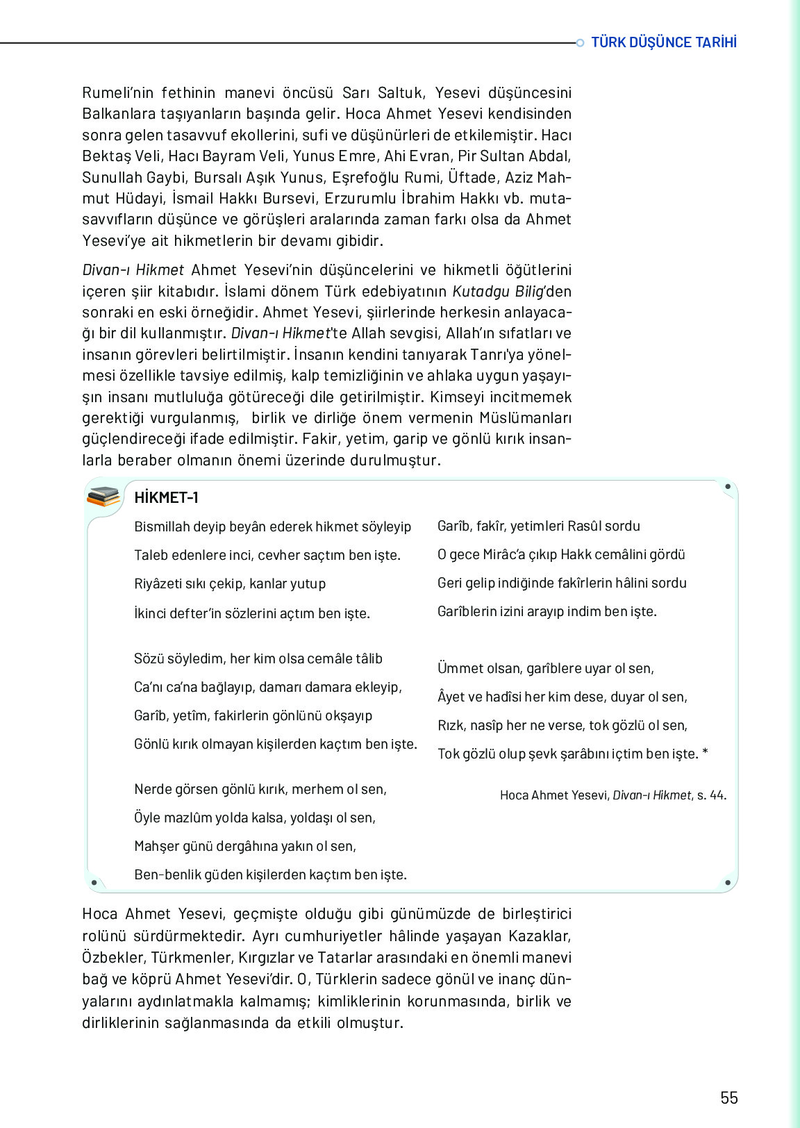 10. Sınıf Meb Yayınları Türk Düşünce Tarihi Ders Kitabı Sayfa 55 Cevapları