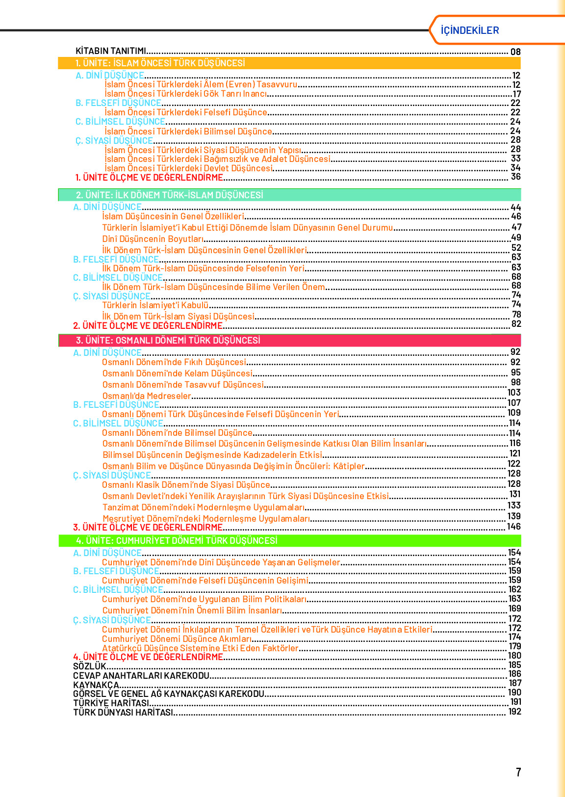 10. Sınıf Meb Yayınları Türk Düşünce Tarihi Ders Kitabı Sayfa 7 Cevapları