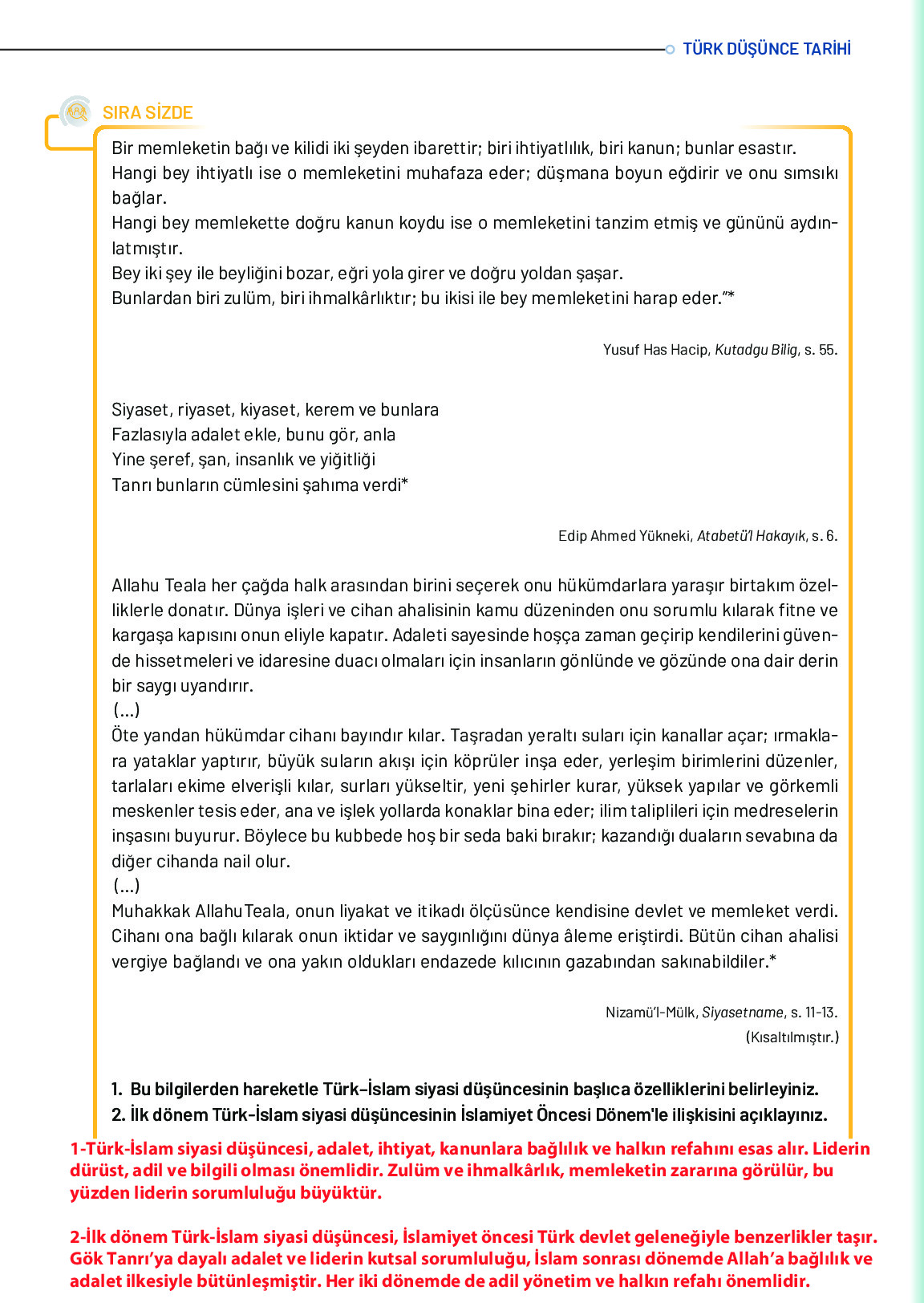 10. Sınıf Meb Yayınları Türk Düşünce Tarihi Ders Kitabı Sayfa 81 Cevapları