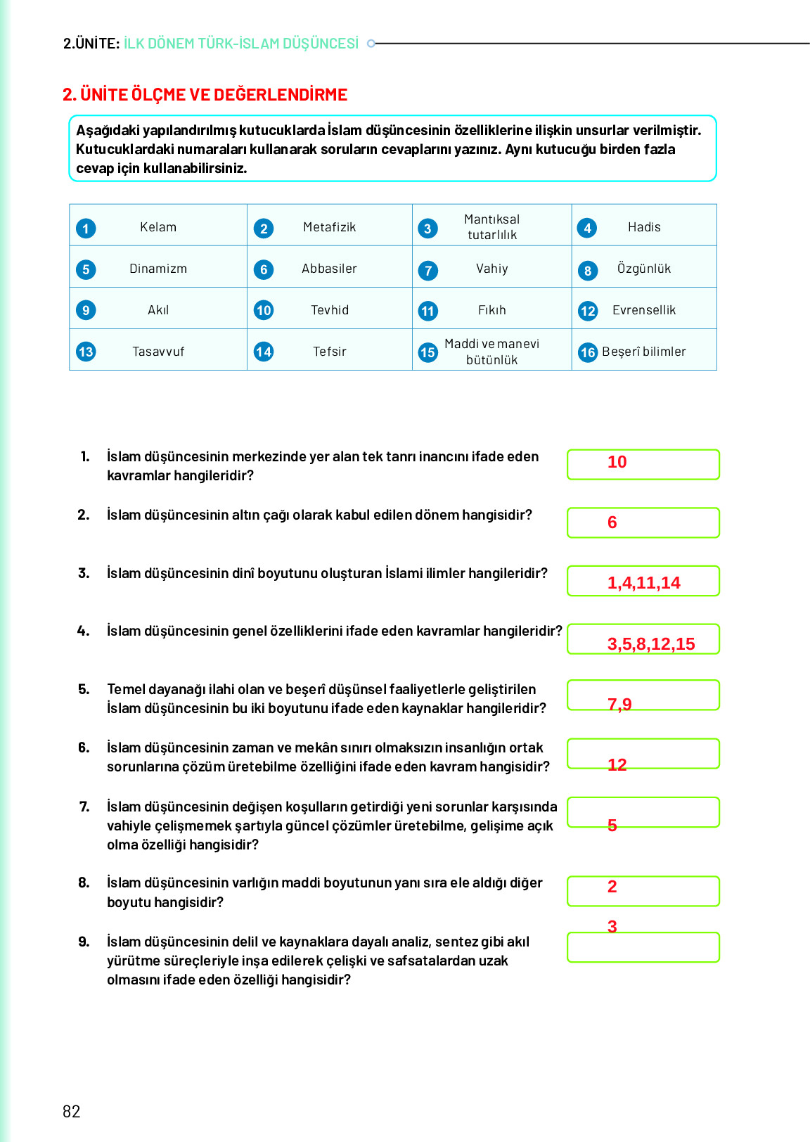 10. Sınıf Meb Yayınları Türk Düşünce Tarihi Ders Kitabı Sayfa 82 Cevapları