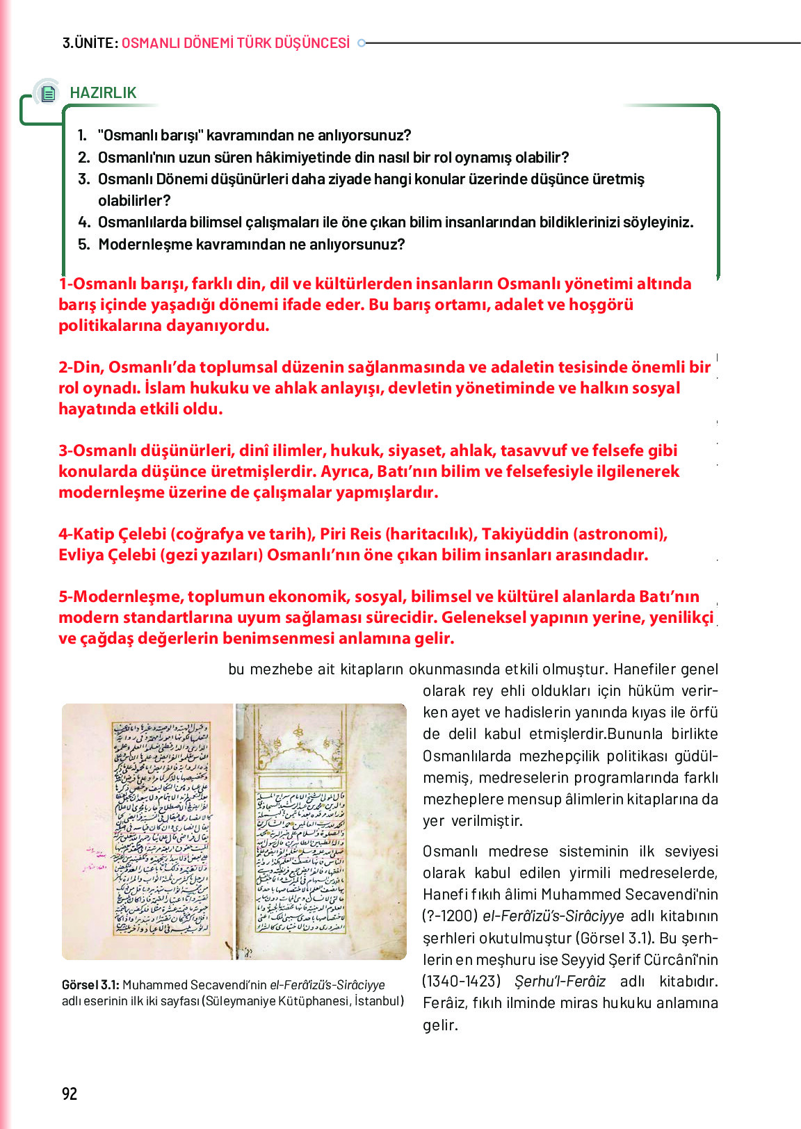 10. Sınıf Meb Yayınları Türk Düşünce Tarihi Ders Kitabı Sayfa 92 Cevapları