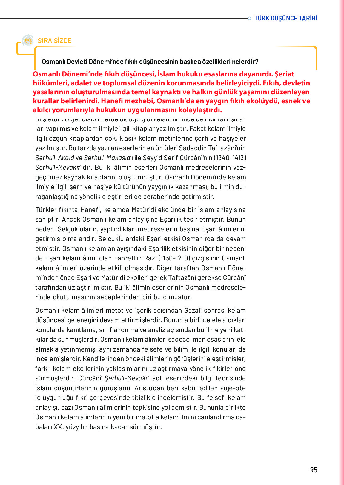 10. Sınıf Meb Yayınları Türk Düşünce Tarihi Ders Kitabı Sayfa 95 Cevapları