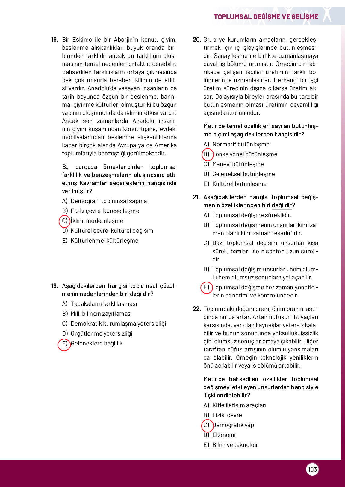 11. Sınıf Meb Yayınları Sosyoloji Ders Kitabı Sayfa 103 Cevapları