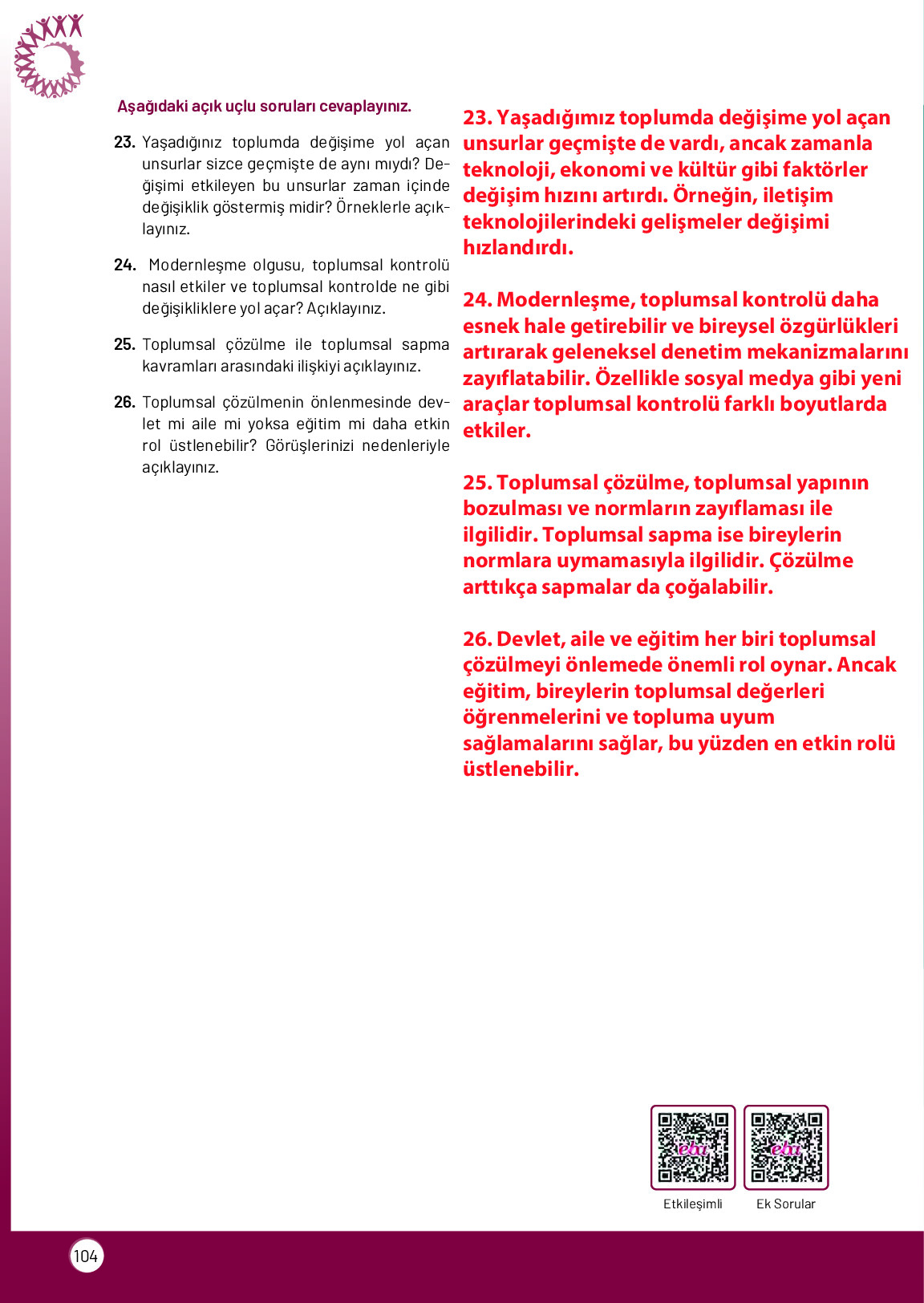 11. Sınıf Meb Yayınları Sosyoloji Ders Kitabı Sayfa 104 Cevapları