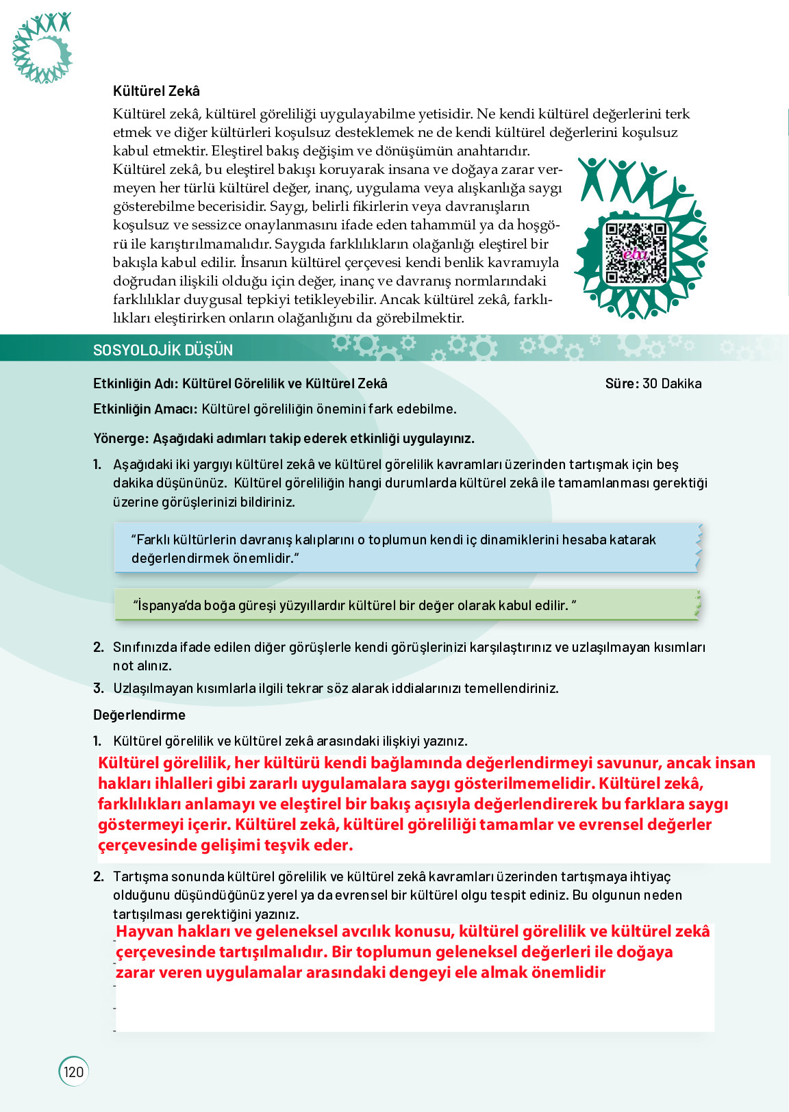 11. Sınıf Meb Yayınları Sosyoloji Ders Kitabı Sayfa 120 Cevapları