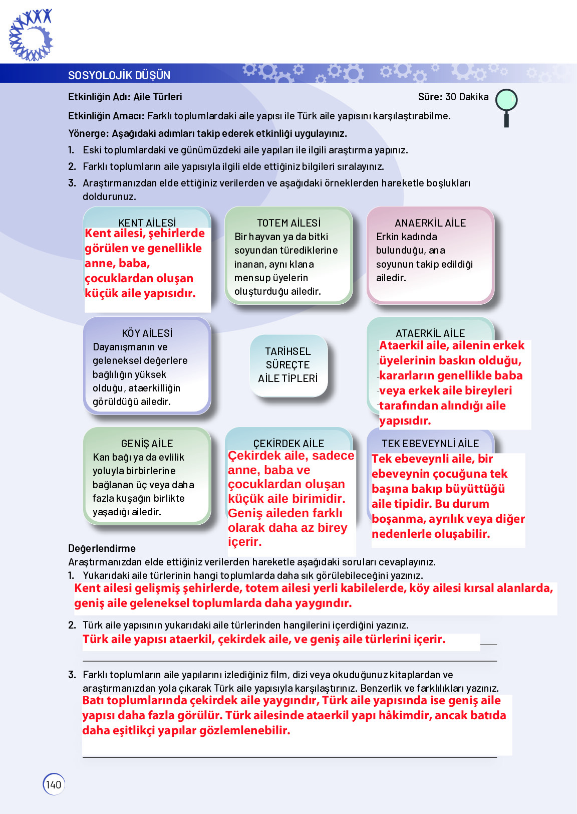 11. Sınıf Meb Yayınları Sosyoloji Ders Kitabı Sayfa 140 Cevapları