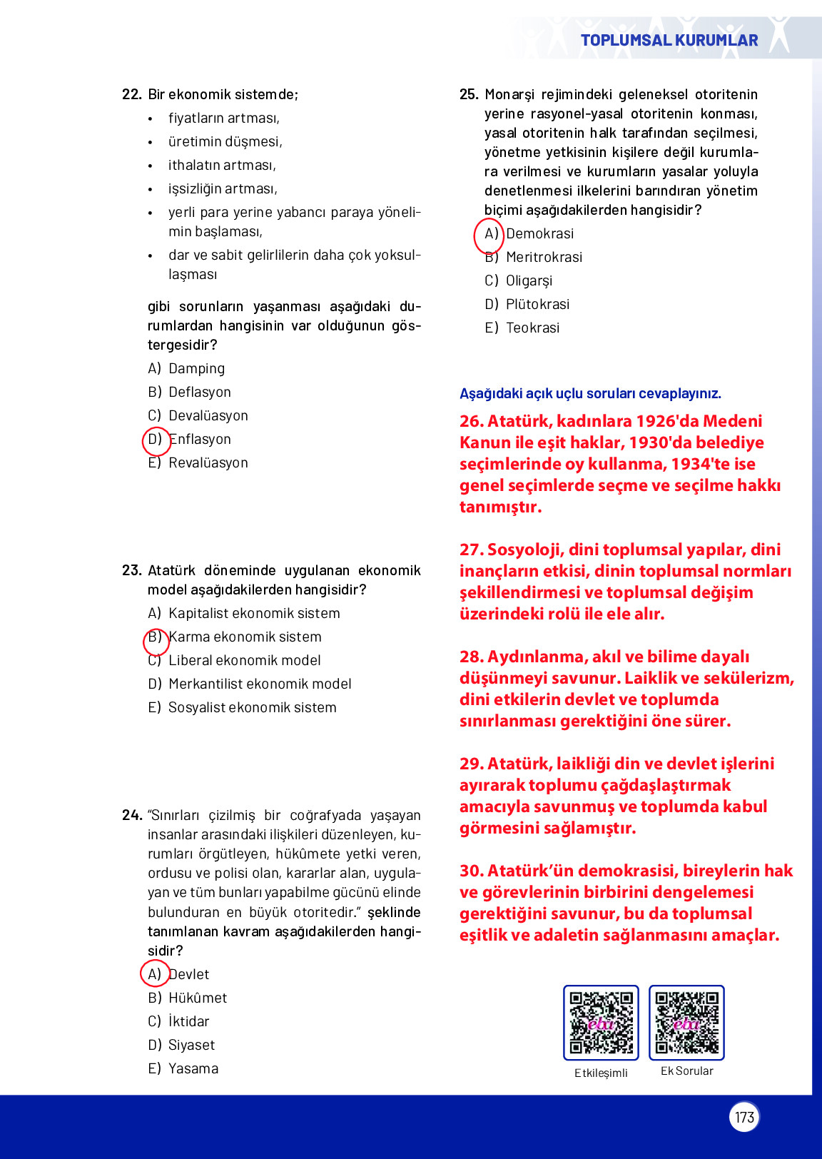 11. Sınıf Meb Yayınları Sosyoloji Ders Kitabı Sayfa 173 Cevapları