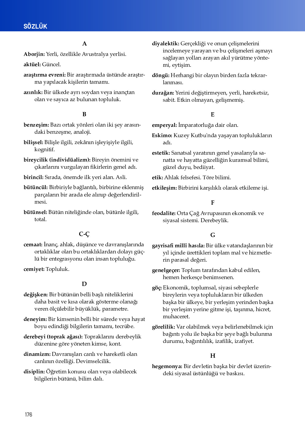 11. Sınıf Meb Yayınları Sosyoloji Ders Kitabı Sayfa 176 Cevapları