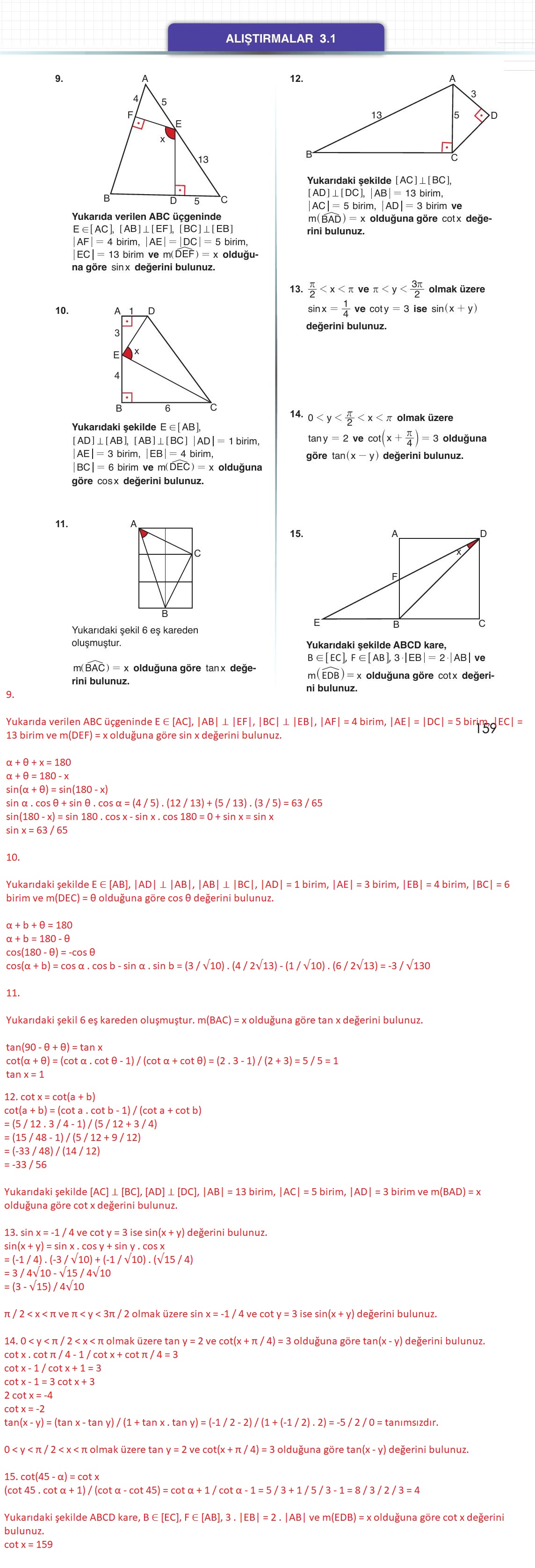 12. Sınıf Meb Yayınları Matematik Ders Kitabı Sayfa 159 Cevapları 12. Sınıf Meb Yayınları Matematik Ders Kitabı Sayfa 159 Cevapları