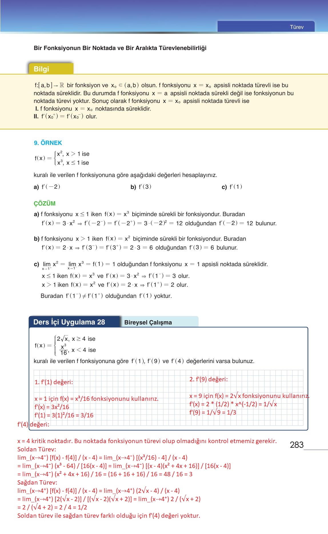 12. Sınıf Meb Yayınları Matematik Ders Kitabı Sayfa 283 Cevapları
