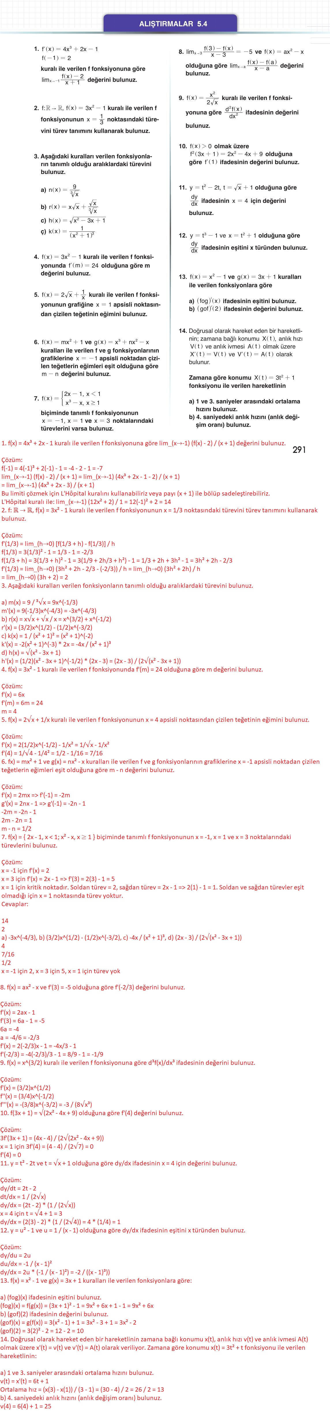 12. Sınıf Meb Yayınları Matematik Ders Kitabı Sayfa 291 Cevapları 12. Sınıf Meb Yayınları Matematik Ders Kitabı Sayfa 291 Cevapları