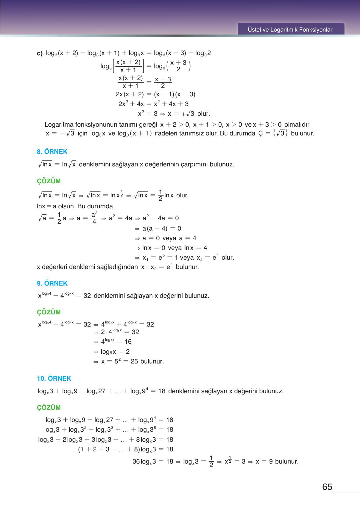 12. Sınıf Meb Yayınları Matematik Ders Kitabı Sayfa 65 Cevapları 12. Sınıf Meb Yayınları Matematik Ders Kitabı Sayfa 65 Cevapları