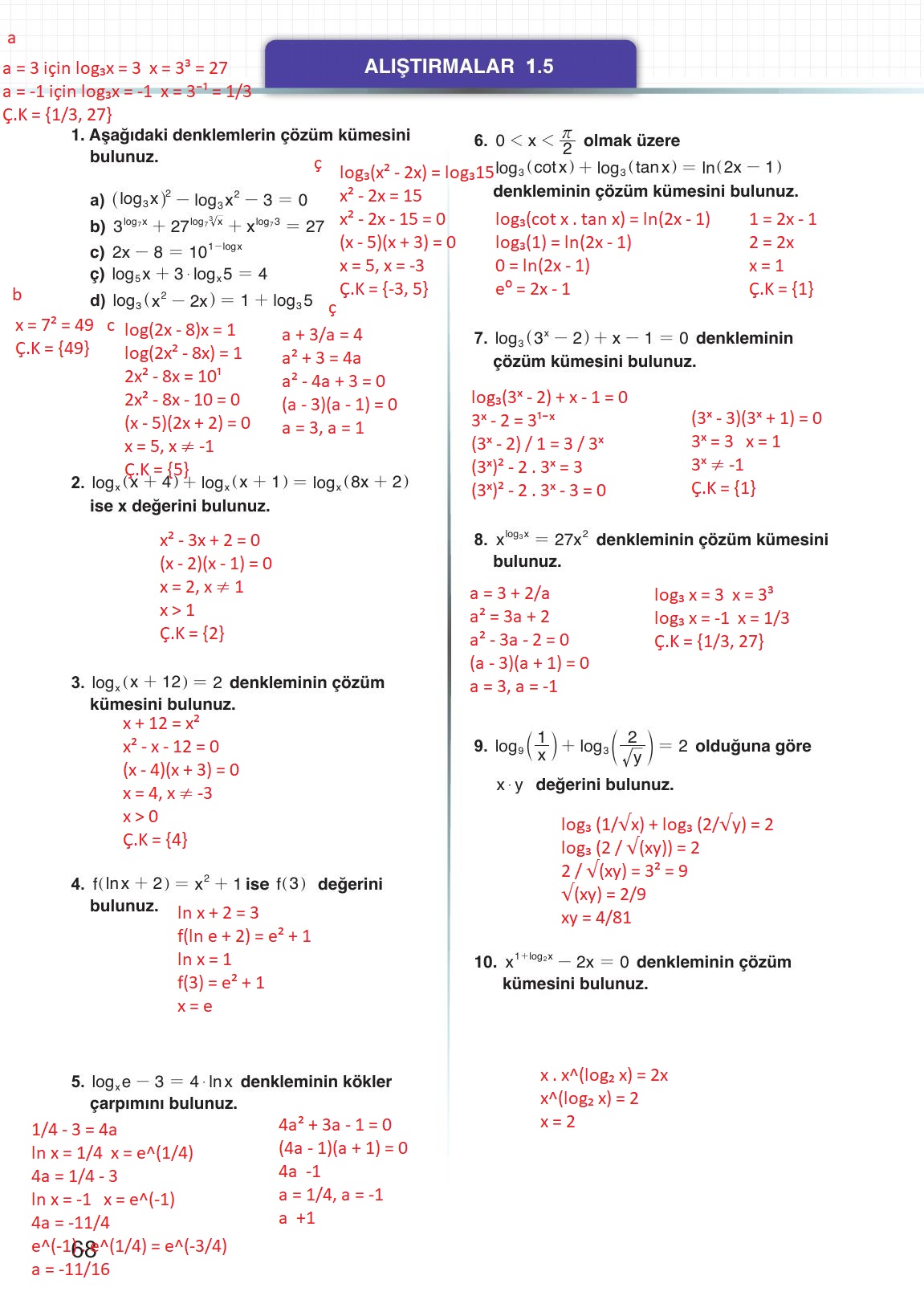 12. Sınıf Meb Yayınları Matematik Ders Kitabı Sayfa 68 Cevapları 12. Sınıf Meb Yayınları Matematik Ders Kitabı Sayfa 68 Cevapları