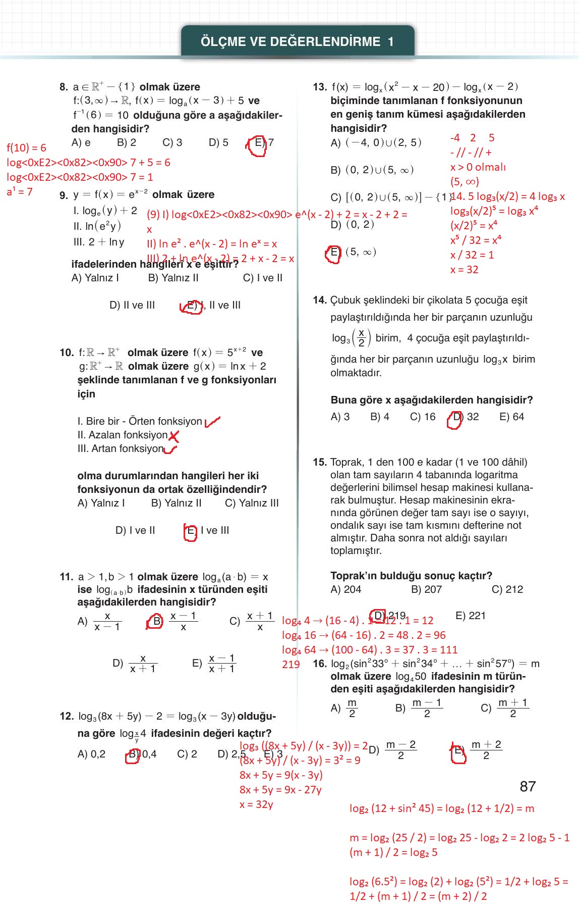 12. Sınıf Meb Yayınları Matematik Ders Kitabı Sayfa 87 Cevapları 12. Sınıf Meb Yayınları Matematik Ders Kitabı Sayfa 87 Cevapları