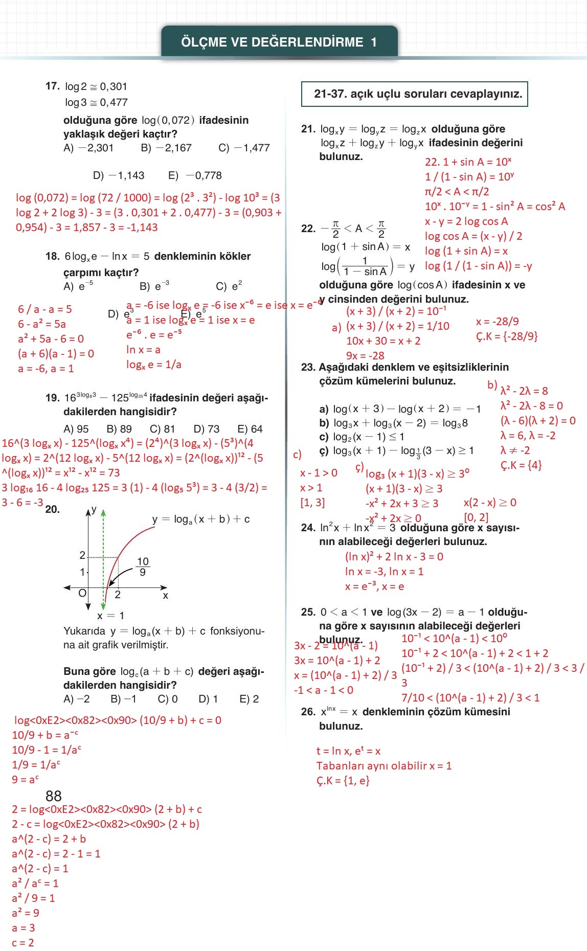12. Sınıf Meb Yayınları Matematik Ders Kitabı Sayfa 88 Cevapları