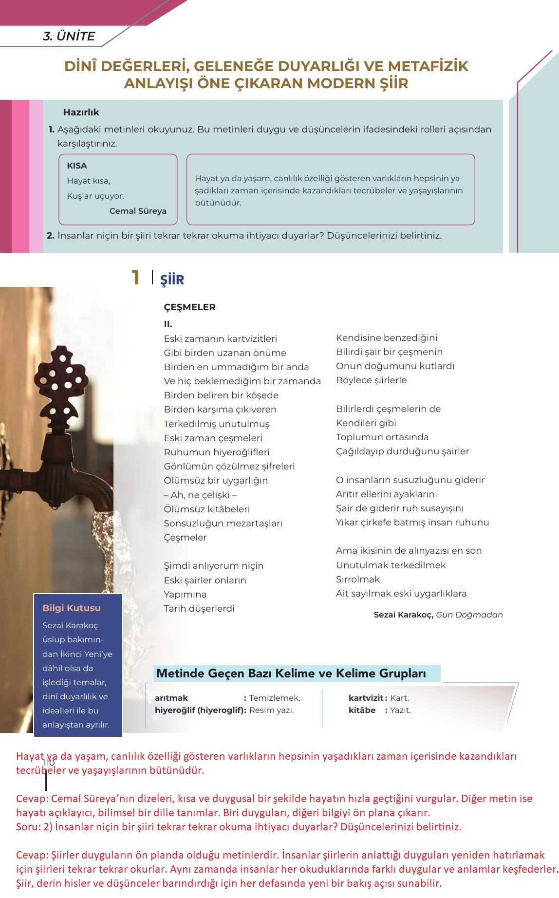 12. Sınıf Meb Yayınları Türk Dili Ve Edebiyatı Ders Kitabı Sayfa 110 Cevapları