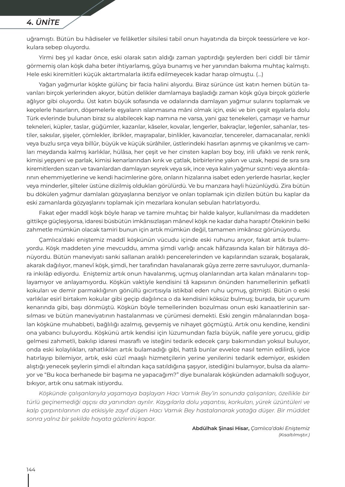 12. Sınıf Meb Yayınları Türk Dili Ve Edebiyatı Ders Kitabı Sayfa 144 Cevapları