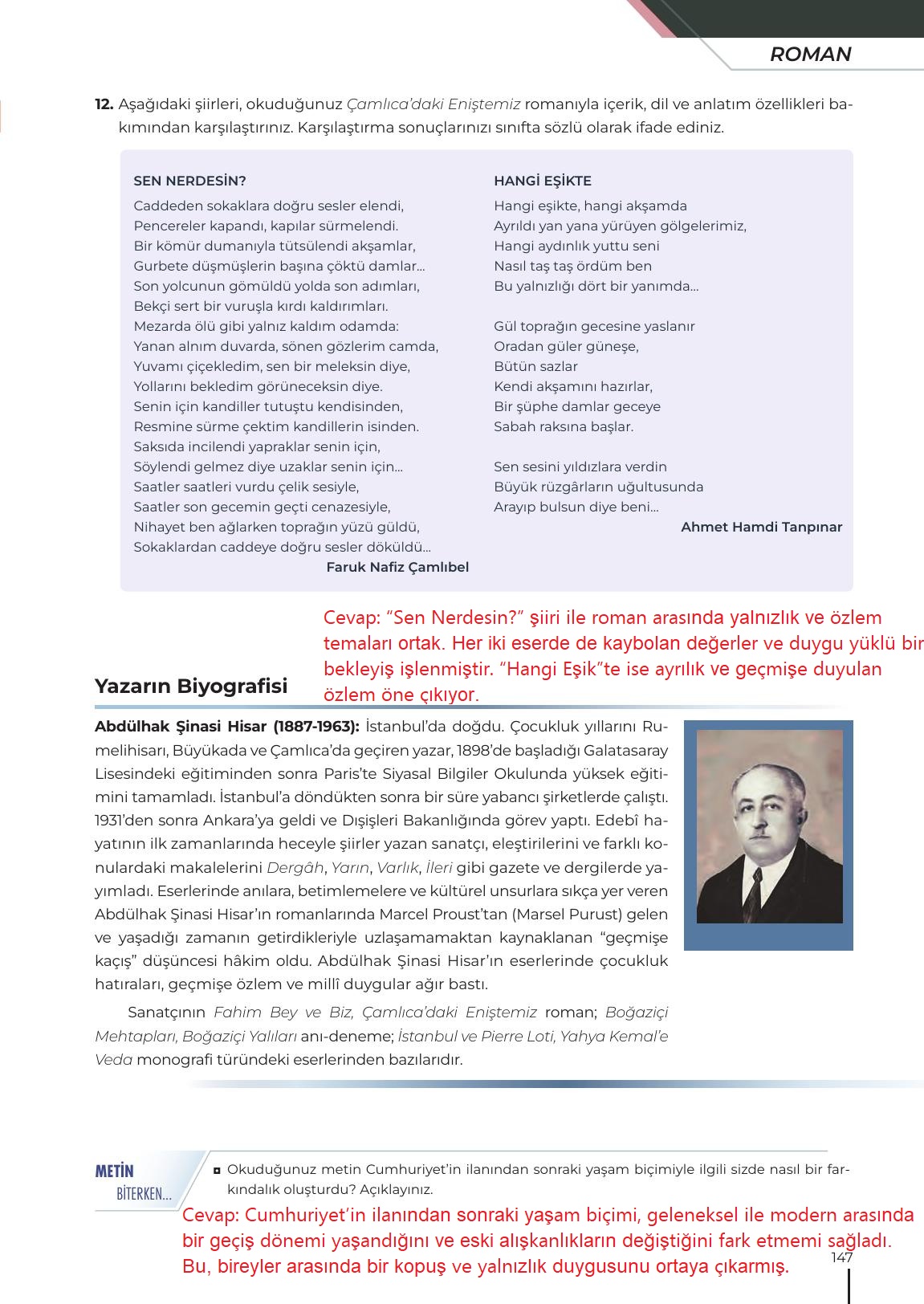 12. Sınıf Meb Yayınları Türk Dili Ve Edebiyatı Ders Kitabı Sayfa 147 Cevapları