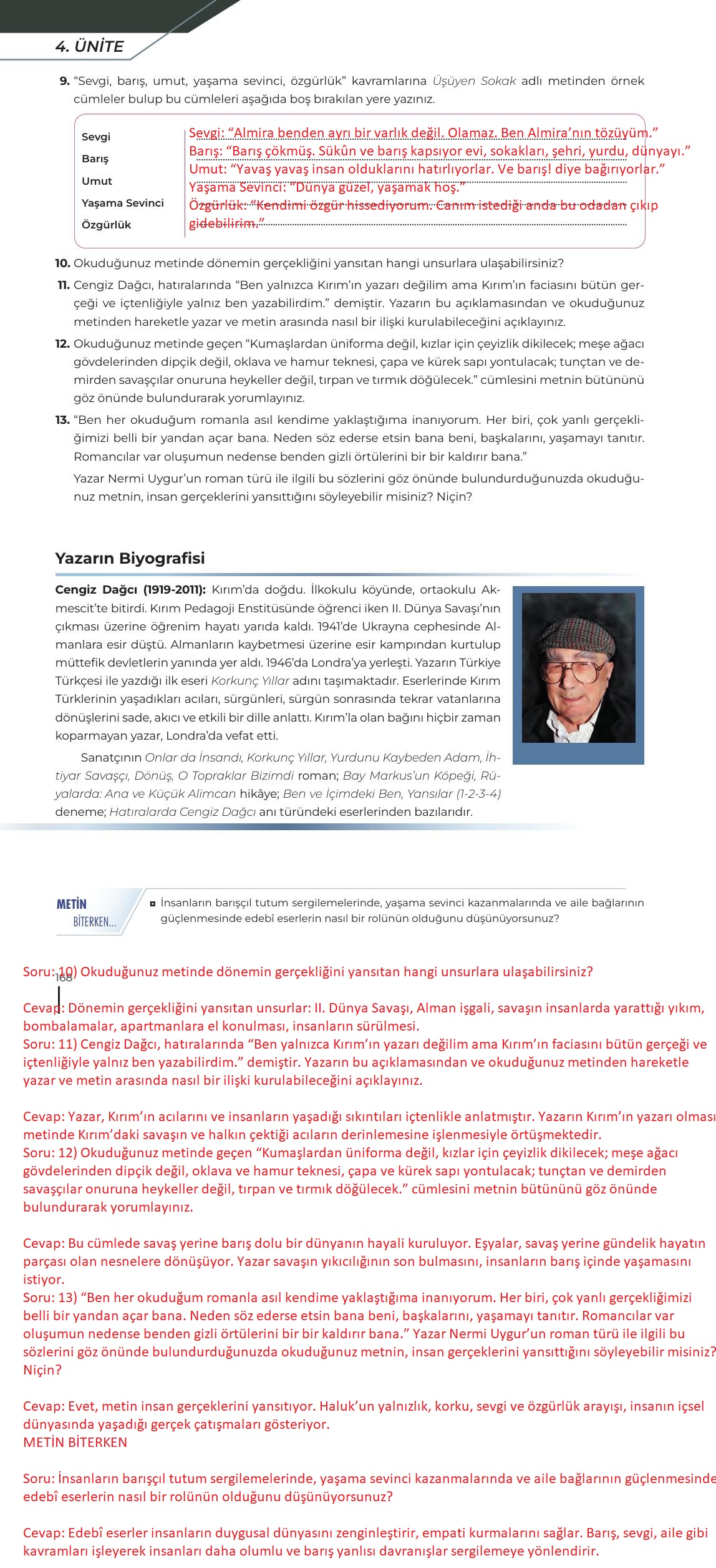 12. Sınıf Meb Yayınları Türk Dili Ve Edebiyatı Ders Kitabı Sayfa 168 Cevapları