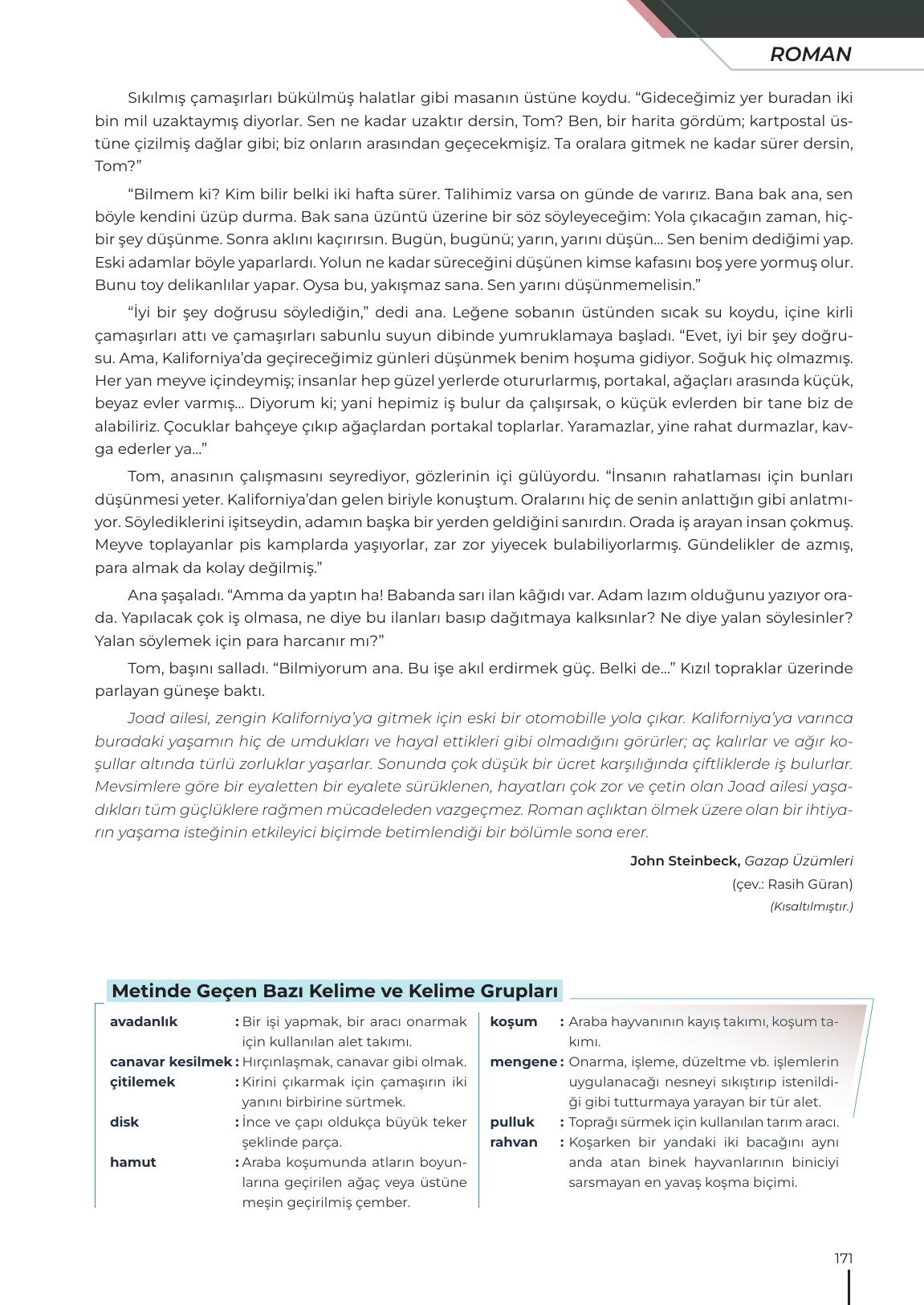 12. Sınıf Meb Yayınları Türk Dili Ve Edebiyatı Ders Kitabı Sayfa 171 Cevapları