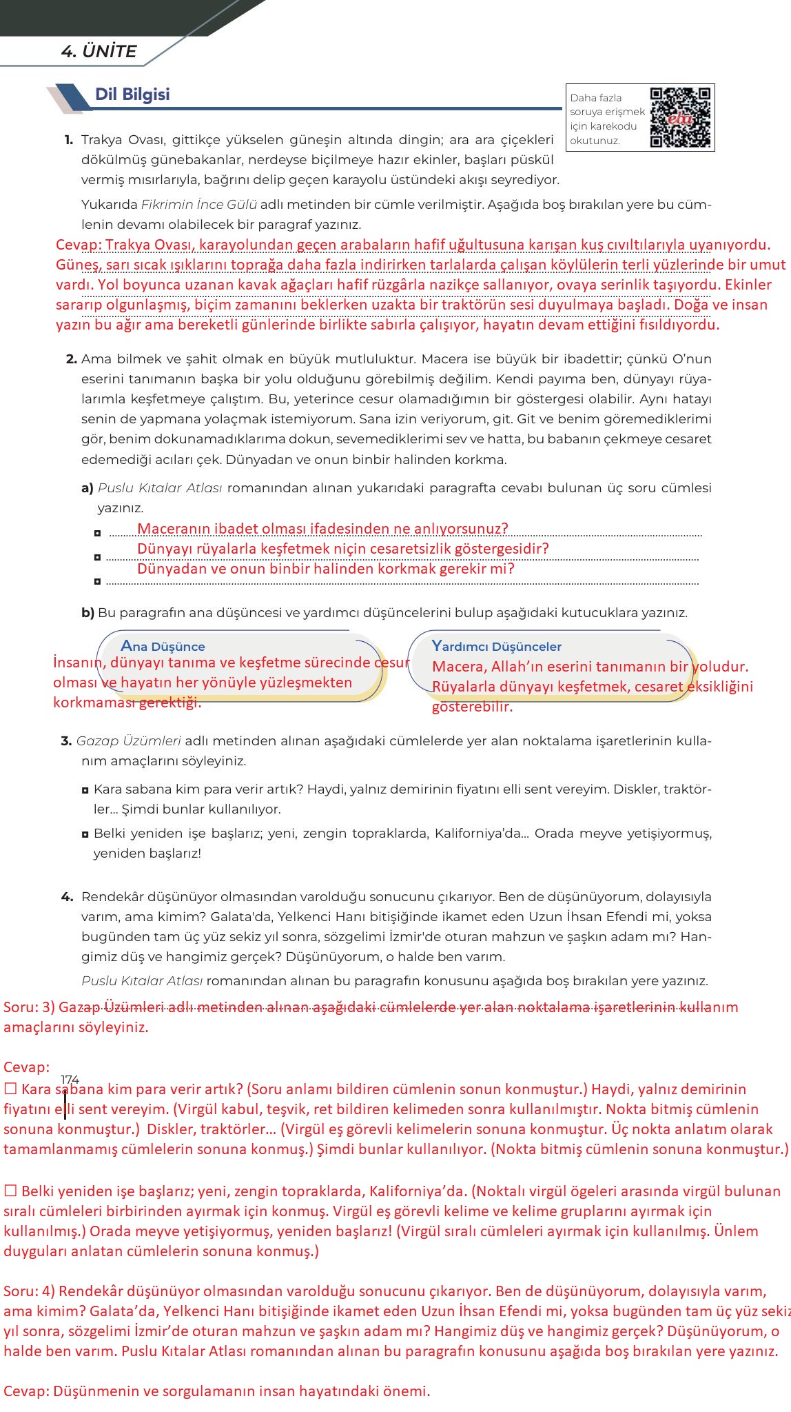 12. Sınıf Meb Yayınları Türk Dili Ve Edebiyatı Ders Kitabı Sayfa 174 Cevapları