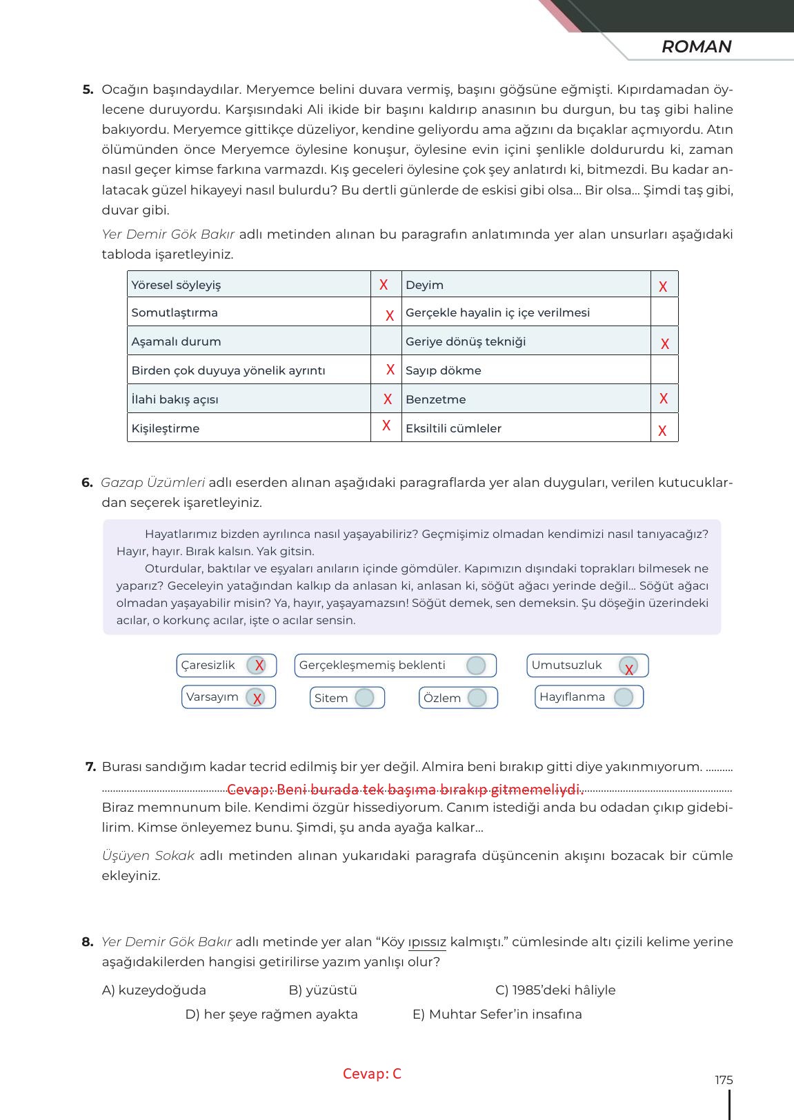 12. Sınıf Meb Yayınları Türk Dili Ve Edebiyatı Ders Kitabı Sayfa 175 Cevapları