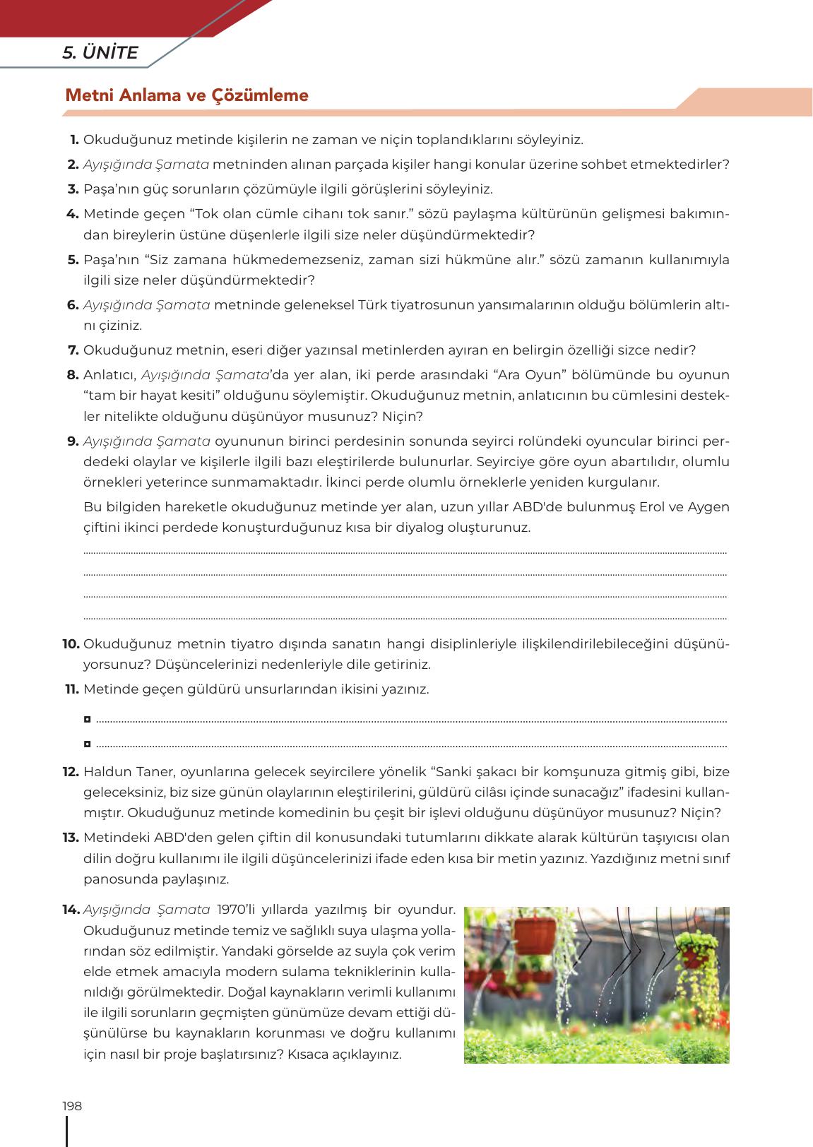 12. Sınıf Meb Yayınları Türk Dili Ve Edebiyatı Ders Kitabı Sayfa 198 Cevapları