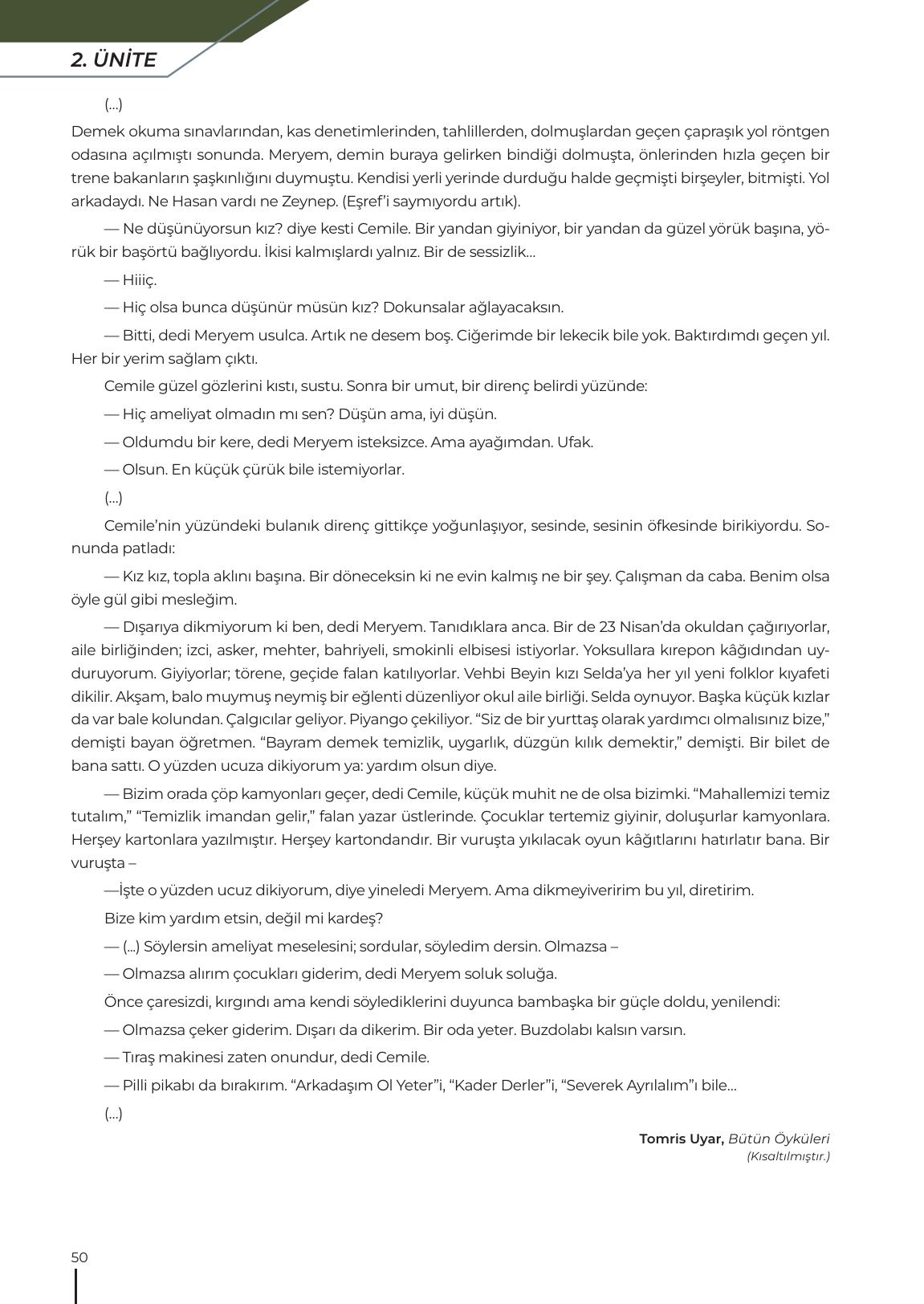 12. Sınıf Meb Yayınları Türk Dili Ve Edebiyatı Ders Kitabı Sayfa 50 Cevapları