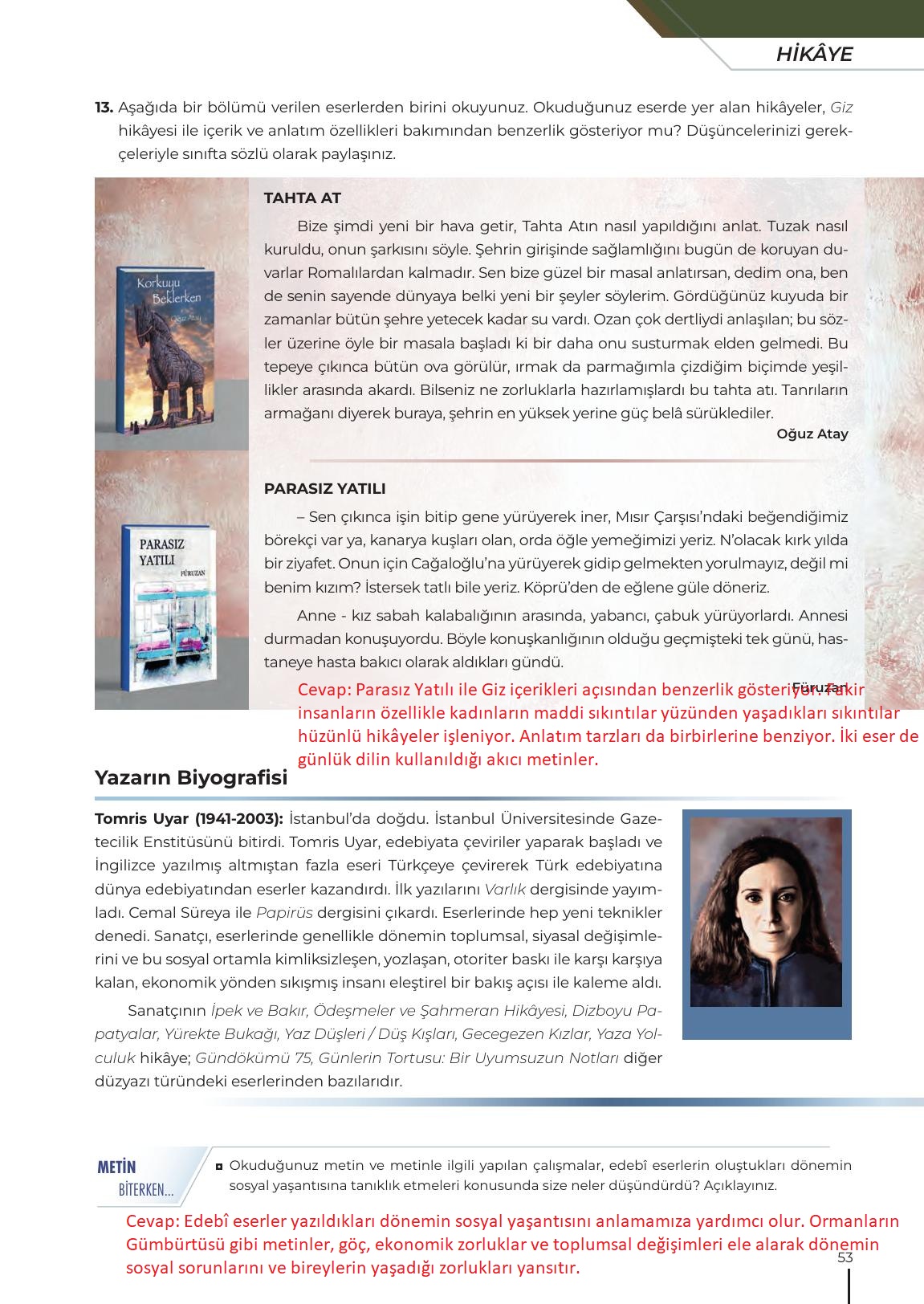 12. Sınıf Meb Yayınları Türk Dili Ve Edebiyatı Ders Kitabı Sayfa 53 Cevapları