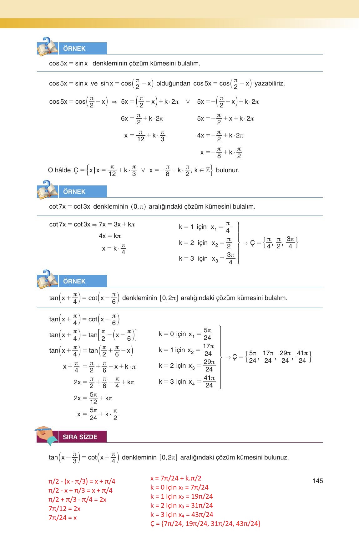 12. Sınıf Melis Yayınları Matematik Ders Kitabı Sayfa 145 Cevapları