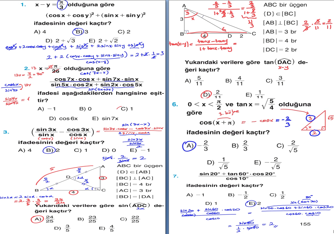 12. Sınıf Melis Yayınları Matematik Ders Kitabı Sayfa 155 Cevapları