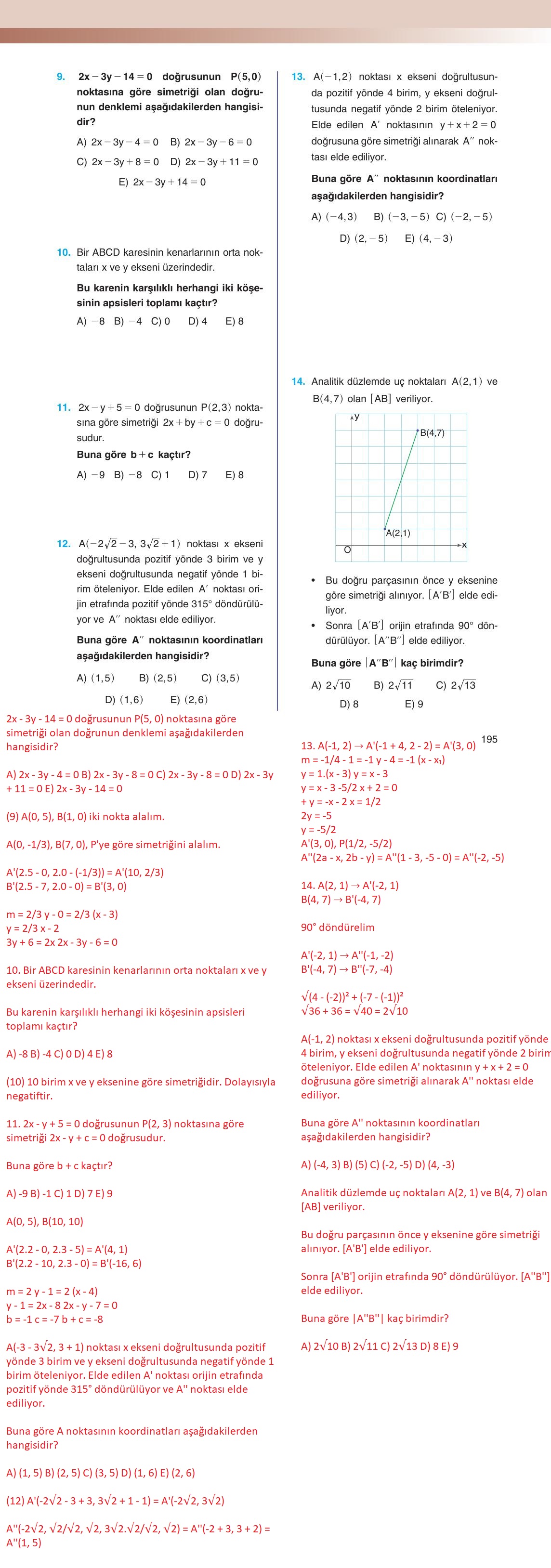 12. Sınıf Melis Yayınları Matematik Ders Kitabı Sayfa 195 Cevapları