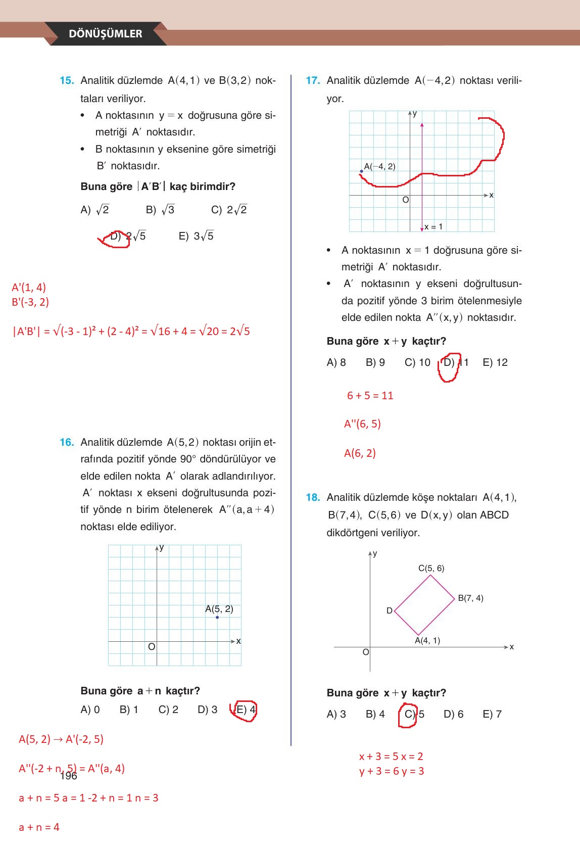 12. Sınıf Melis Yayınları Matematik Ders Kitabı Sayfa 196 Cevapları