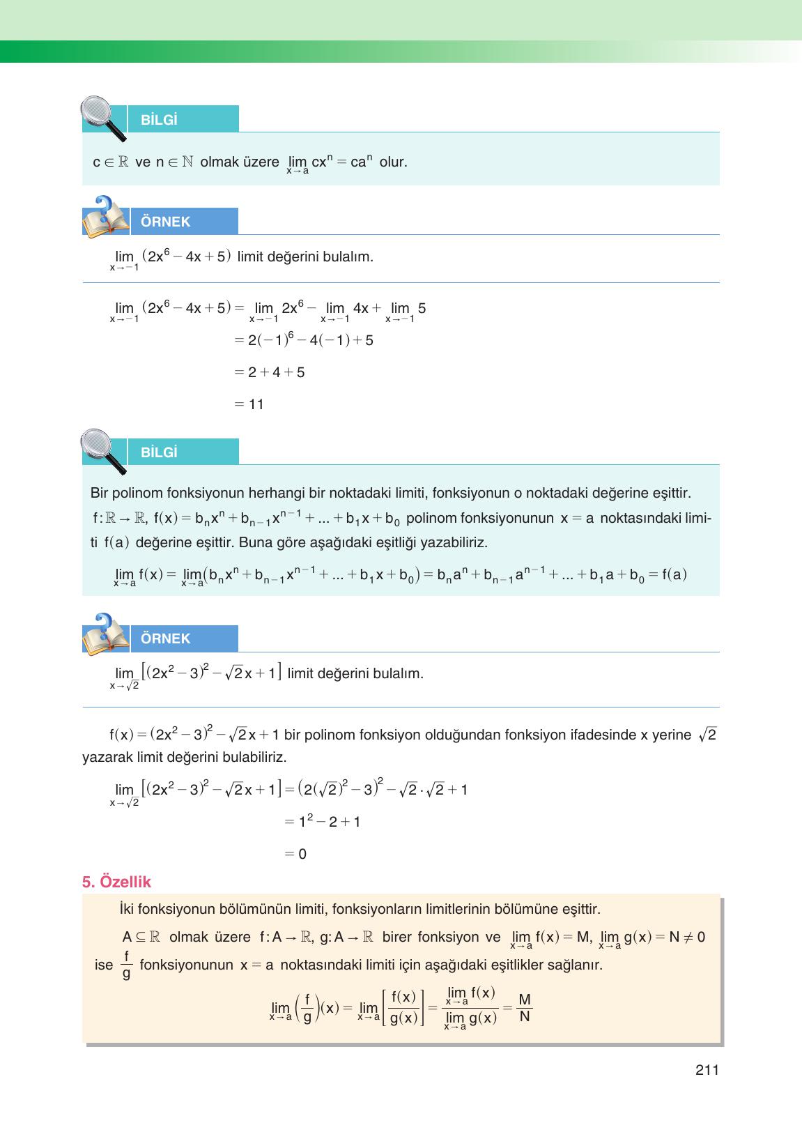 12. Sınıf Melis Yayınları Matematik Ders Kitabı Sayfa 211 Cevapları