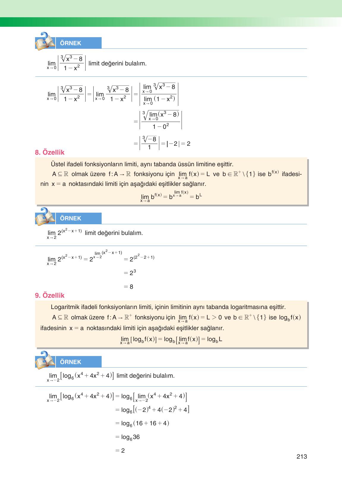 12. Sınıf Melis Yayınları Matematik Ders Kitabı Sayfa 213 Cevapları