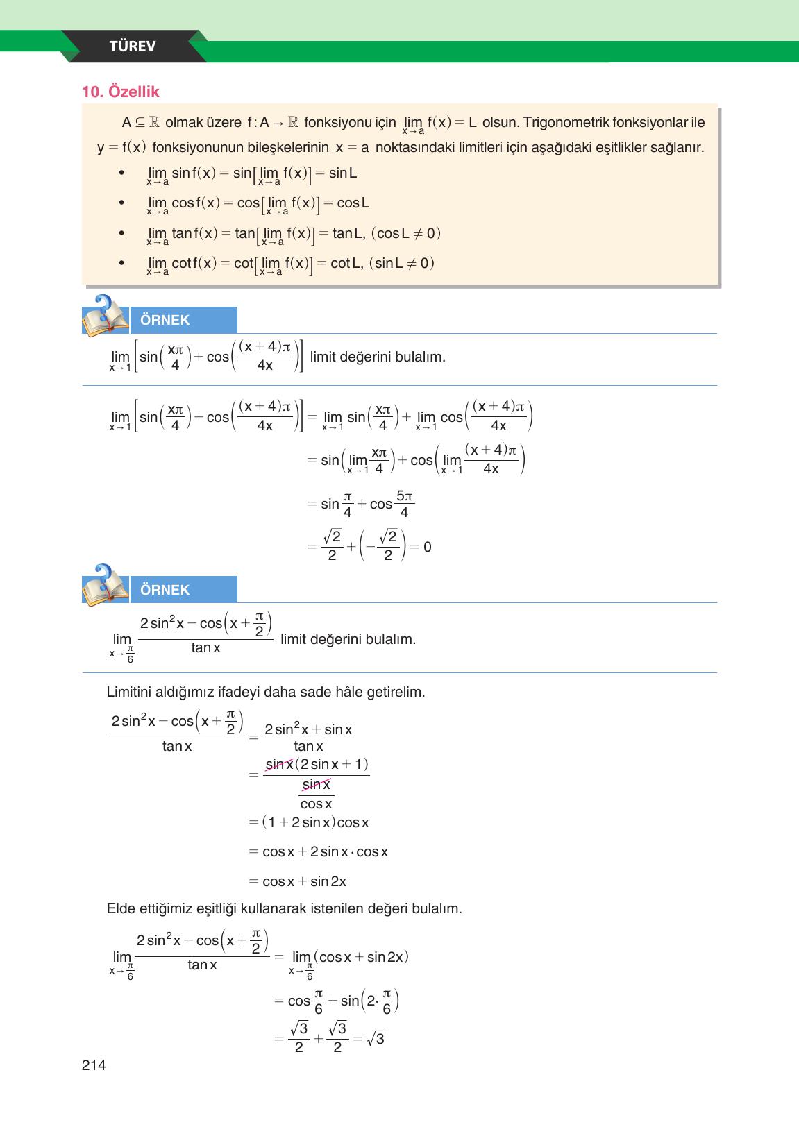12. Sınıf Melis Yayınları Matematik Ders Kitabı Sayfa 214 Cevapları