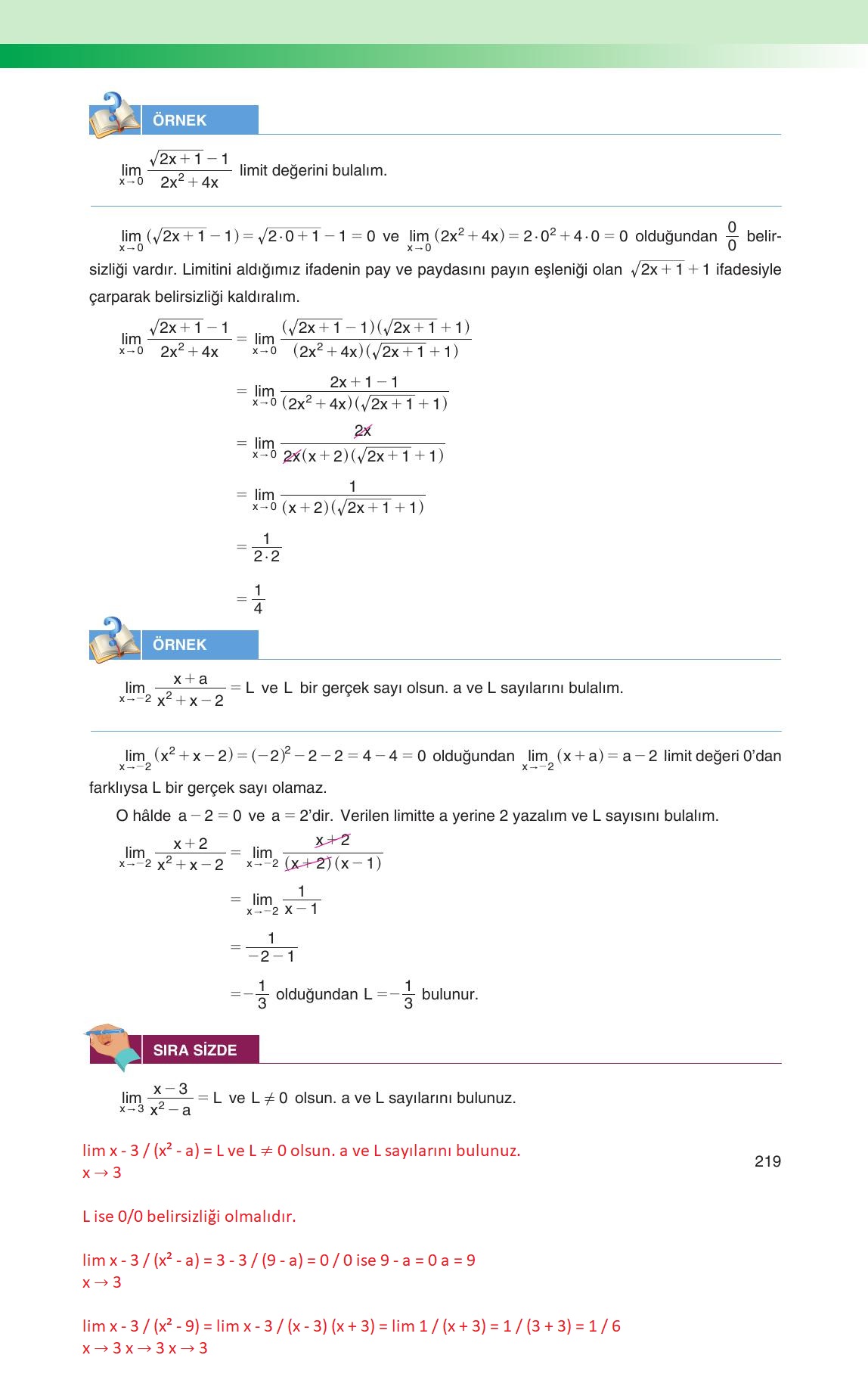 12. Sınıf Melis Yayınları Matematik Ders Kitabı Sayfa 219 Cevapları